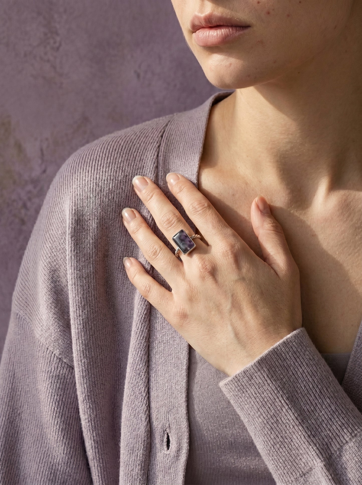 Amethyst Rectangle Cabochon Sterling Silver Ring