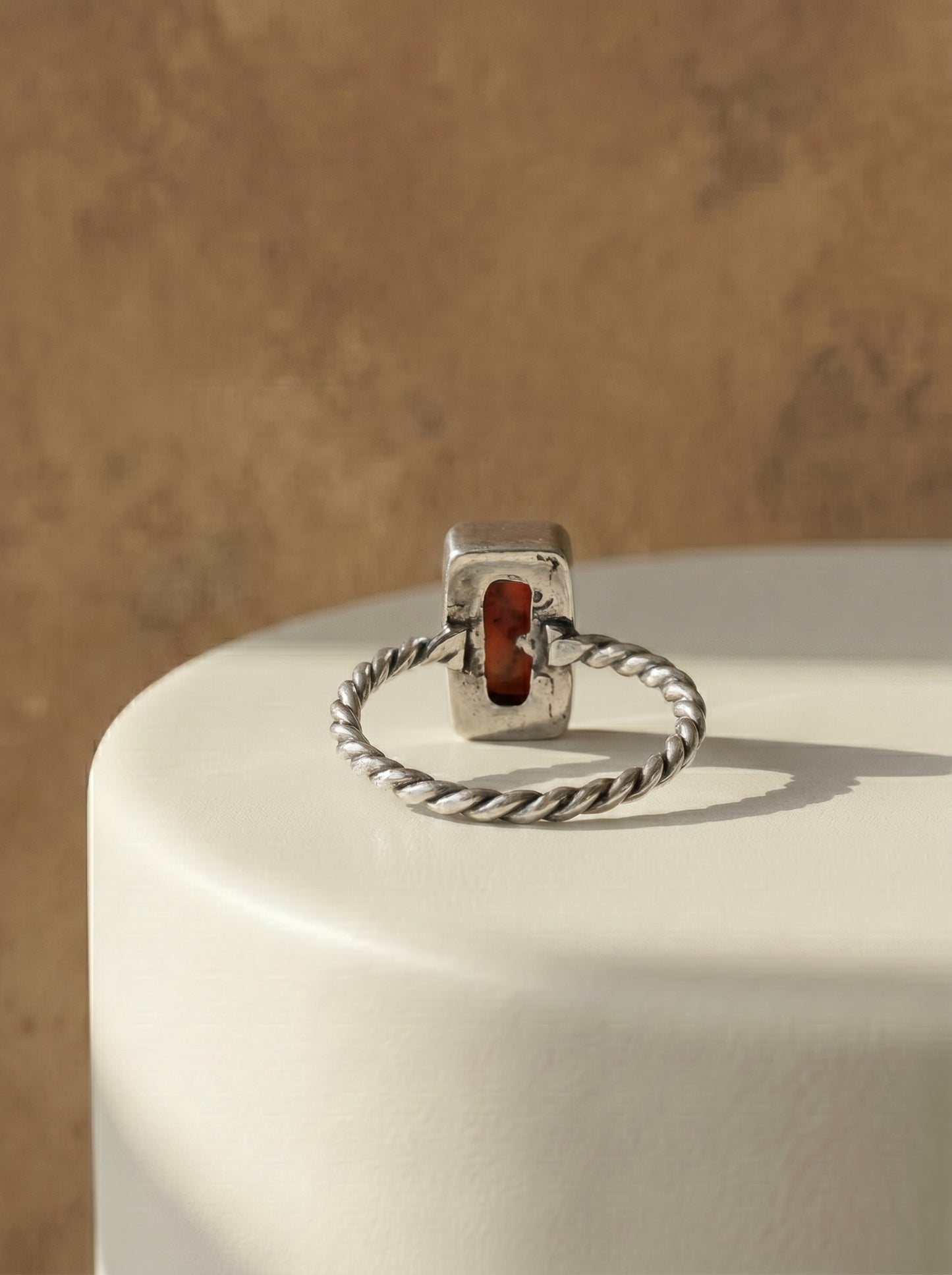 Garnet Rectangle Cabochon Sterling Silver Ring
