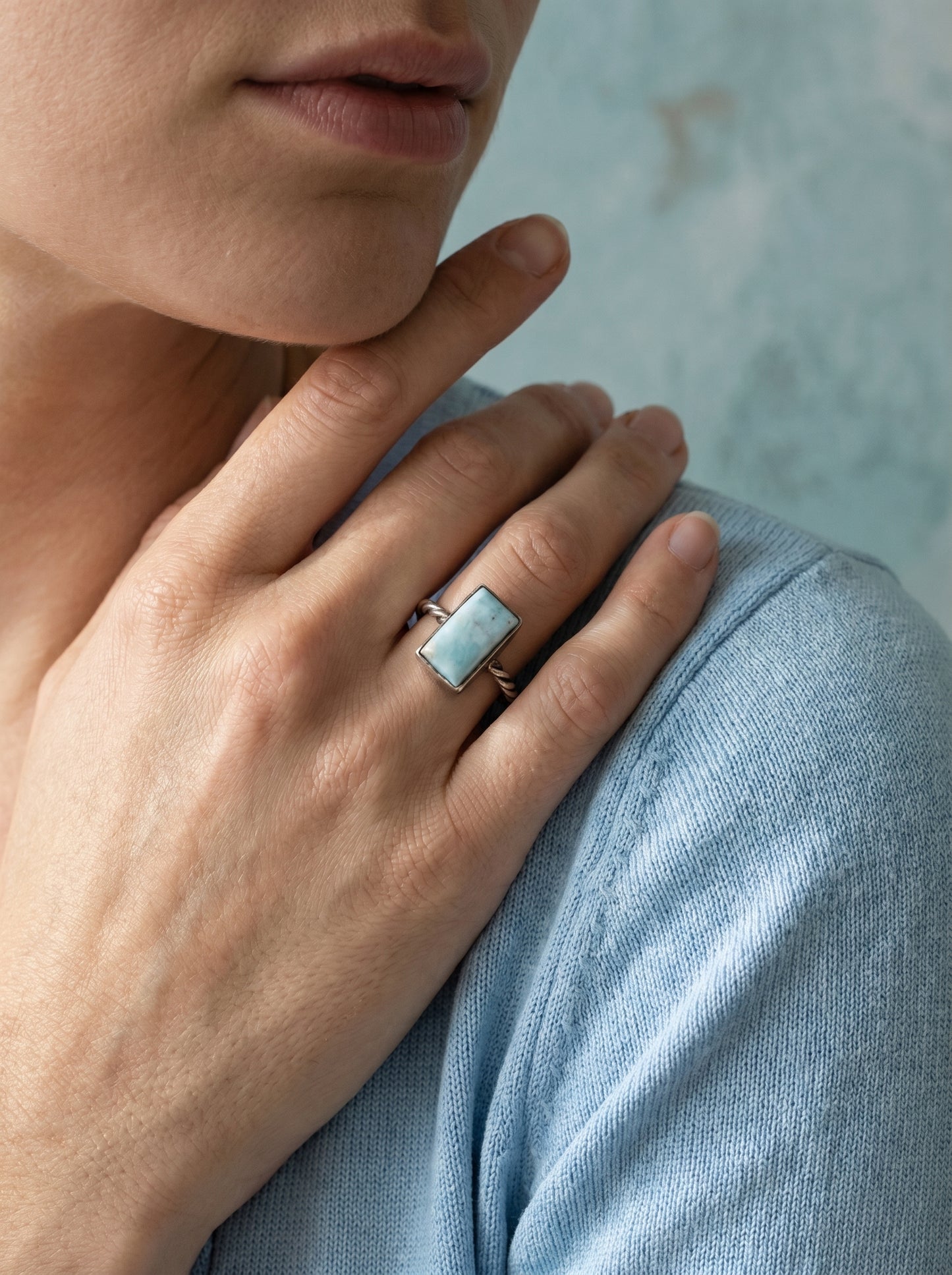 Larimar Rectangle Cabochon Sterling Silver Ring