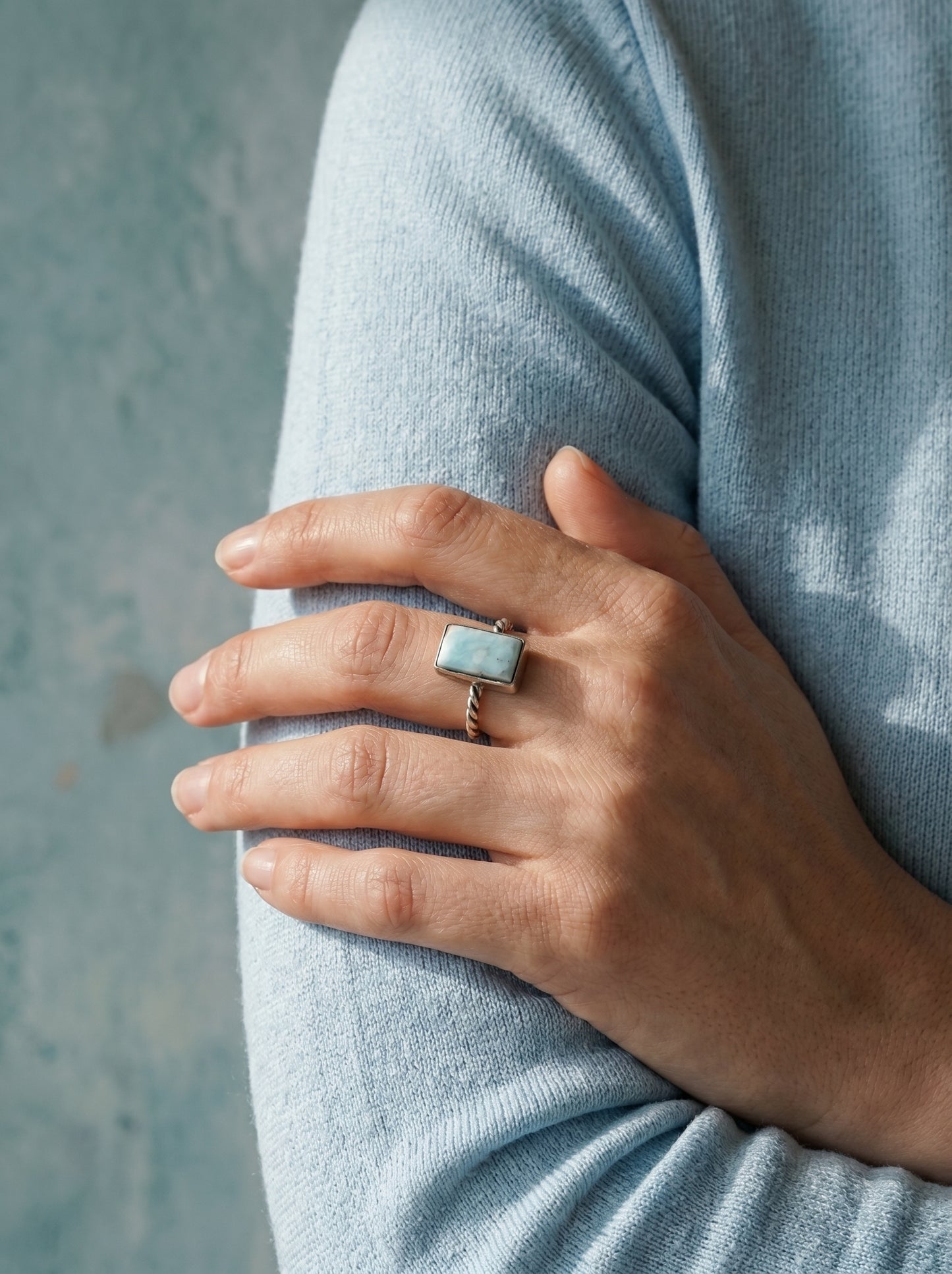Larimar Rectangle Cabochon Sterling Silver Ring