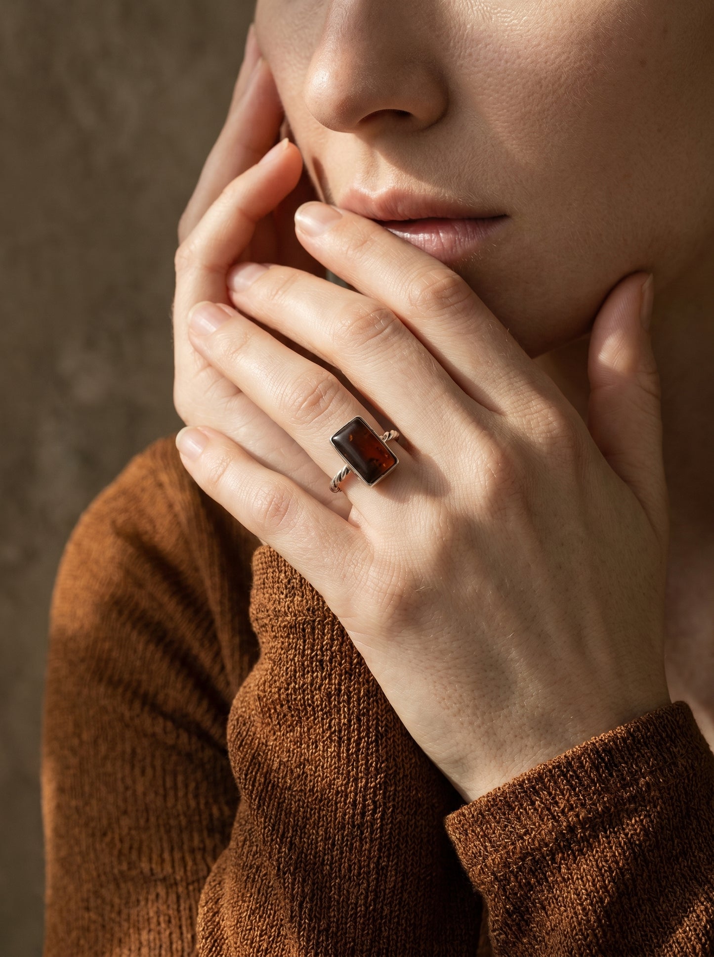 Garnet Rectangle Cabochon Sterling Silver Ring