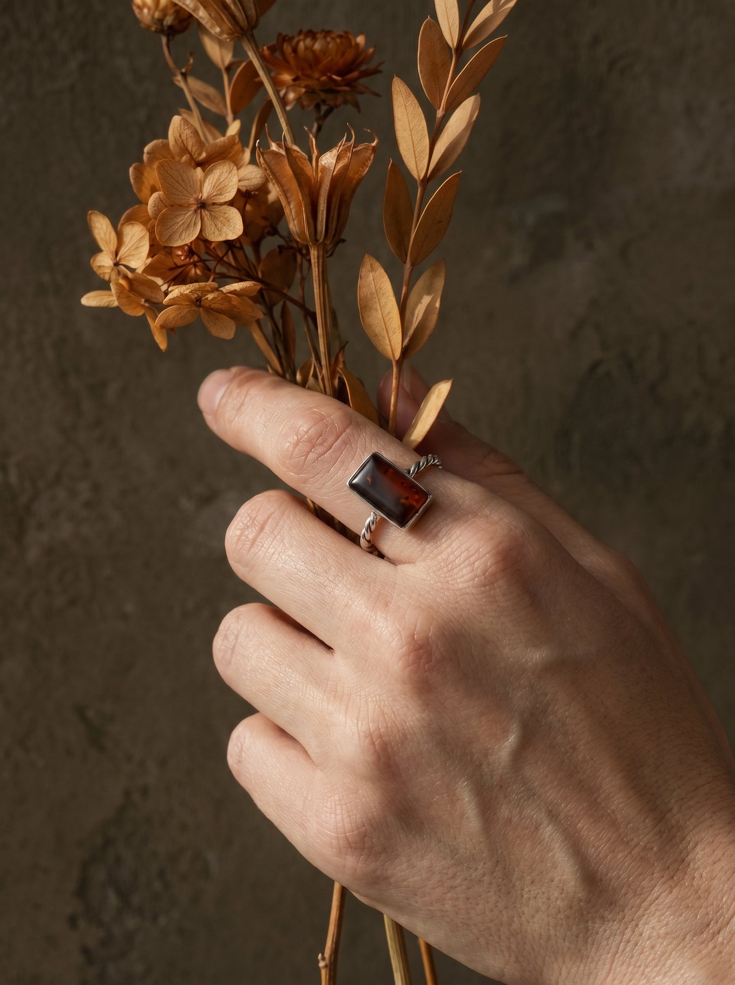 Garnet Rectangle Cabochon Sterling Silver Ring