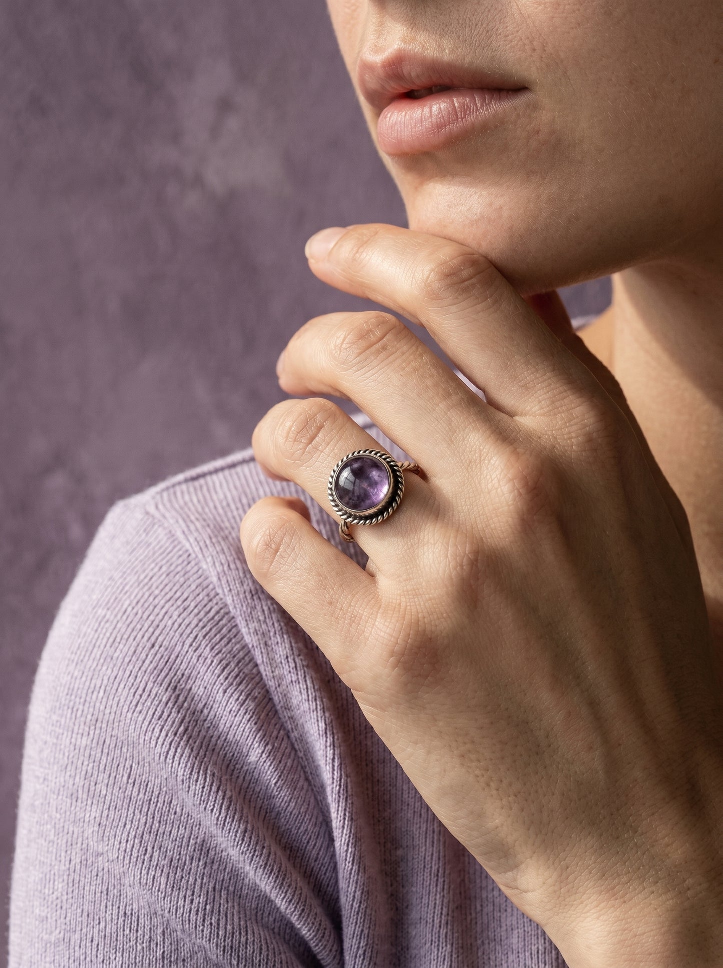 Amethyst Sterling Silver Boho Ring