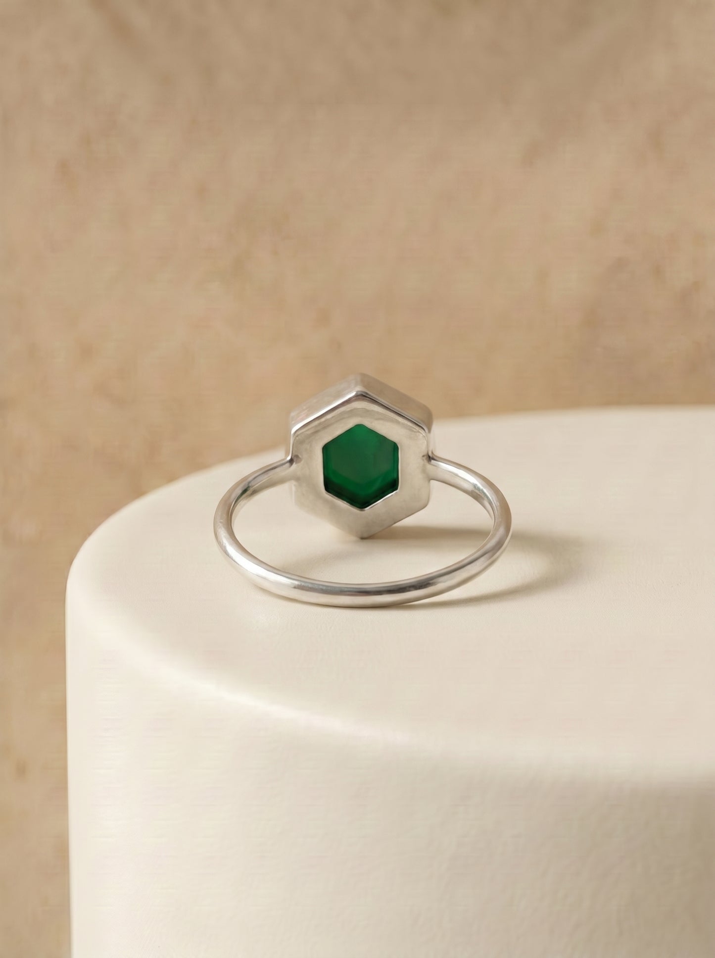 Green Onyx Silver Hexagon Ring