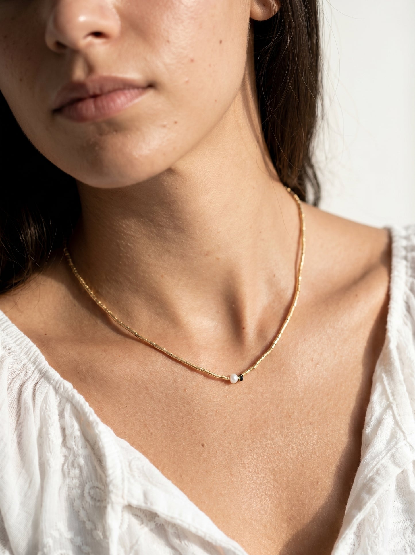 Beaded Necklace with Freshwater Pearl Pendant, Gold-Plated