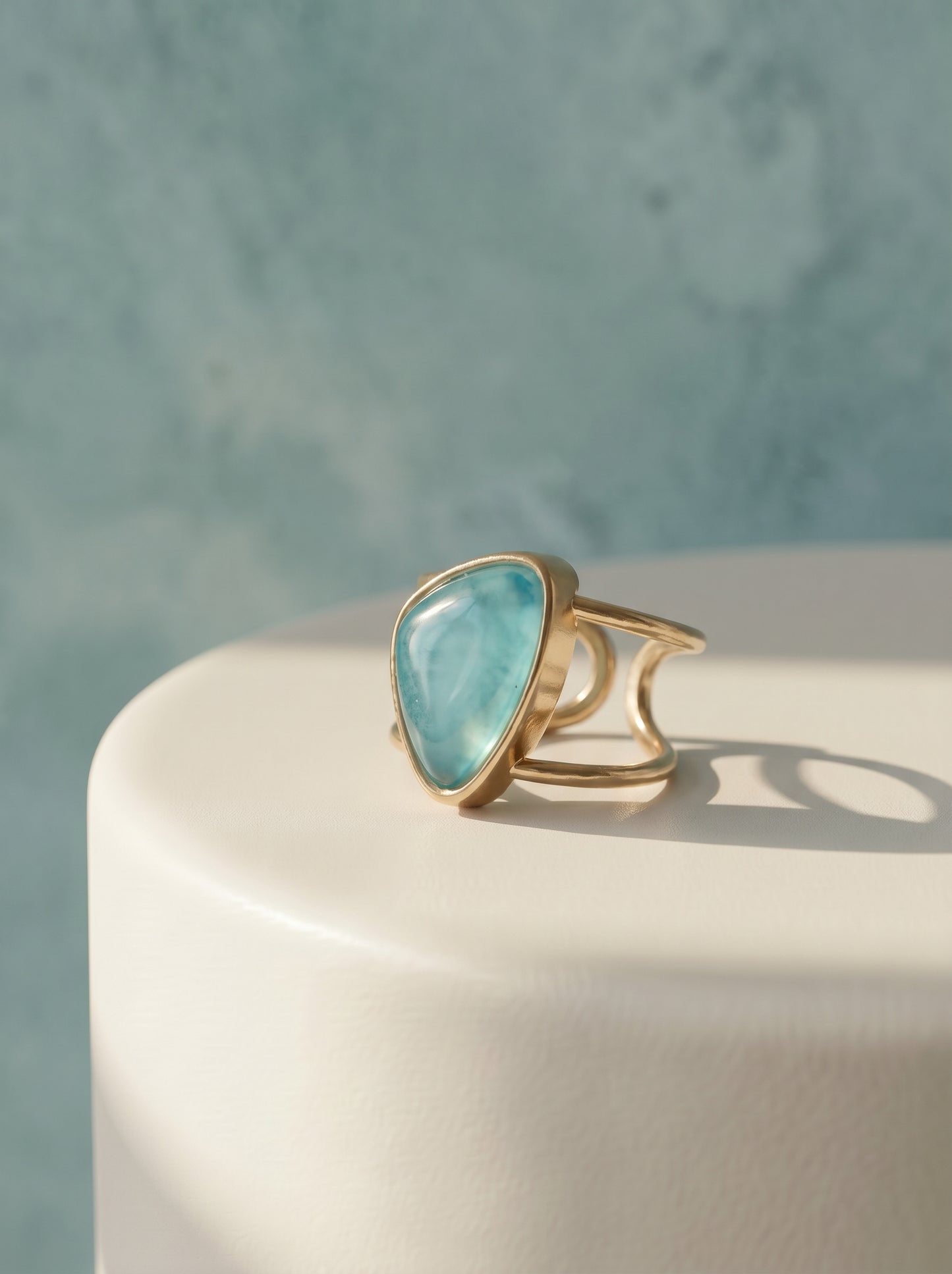 Aqua Agate Asymmetric Cuff Ring