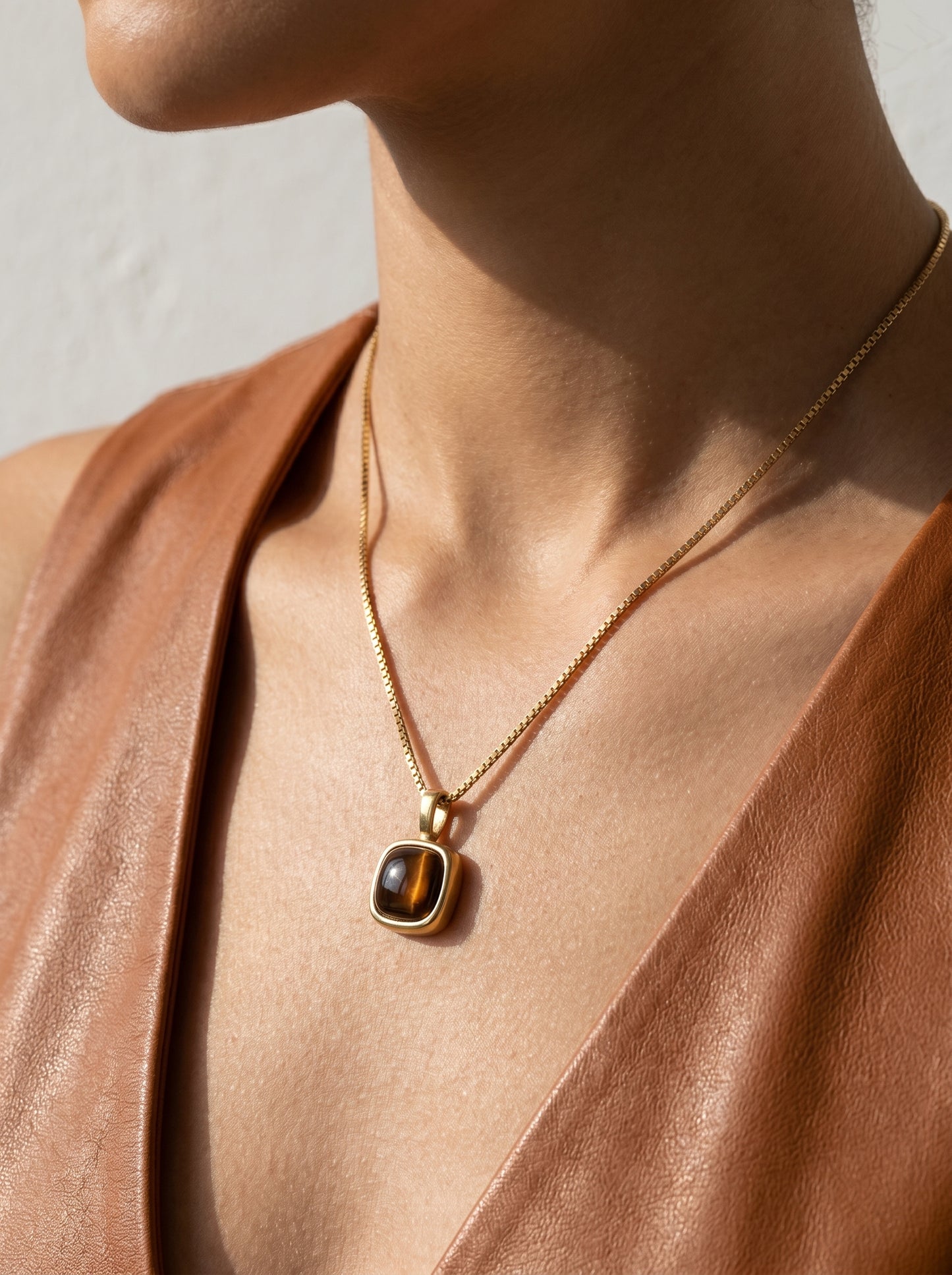 TIger's Eye Square Necklace and Earrings Set