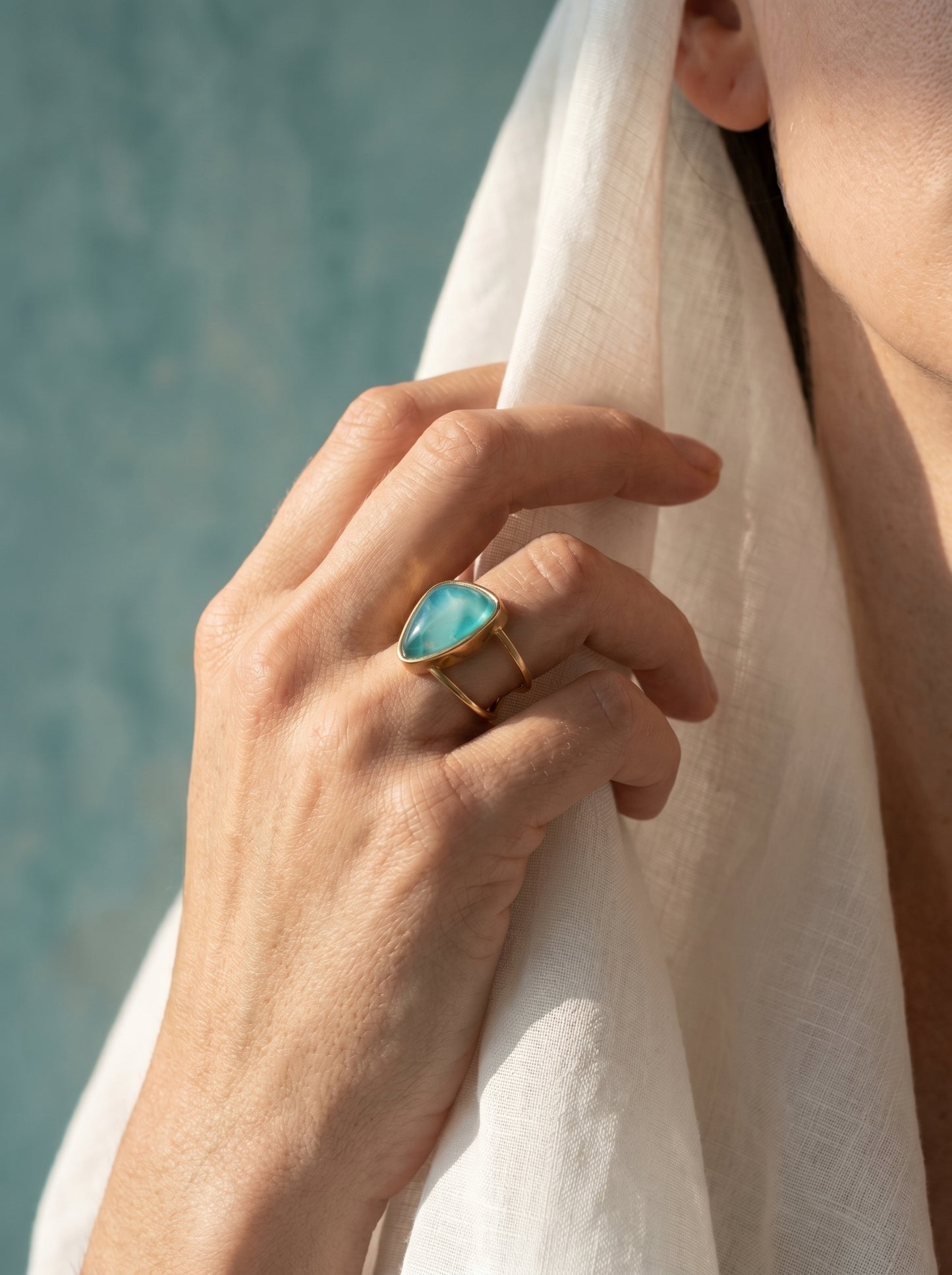 Aqua Agate Asymmetric Cuff Ring