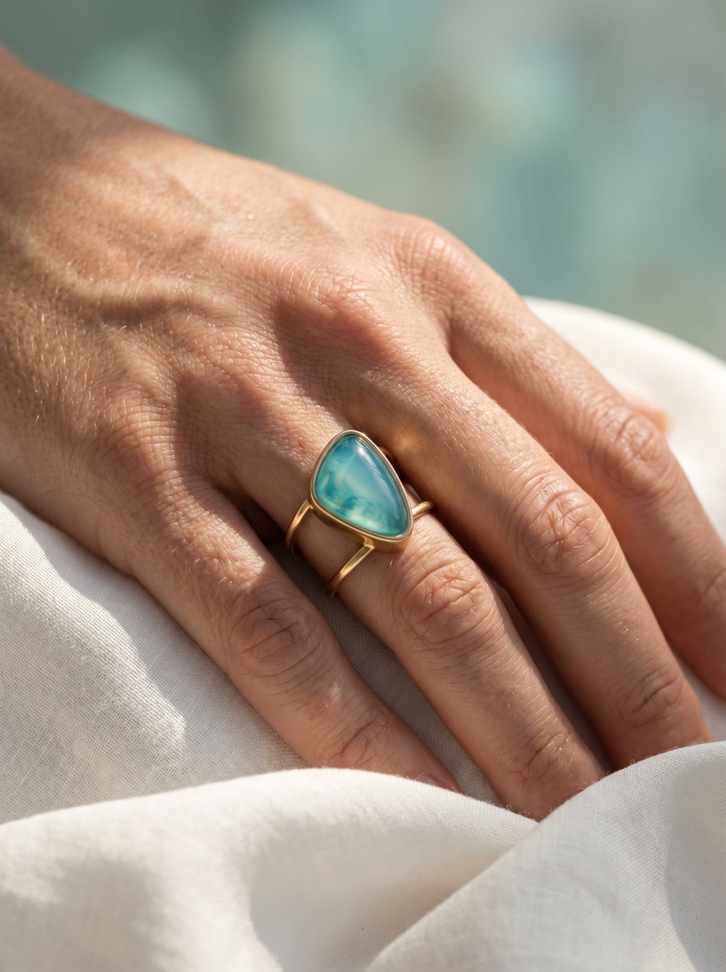 Aqua Agate Asymmetric Cuff Ring