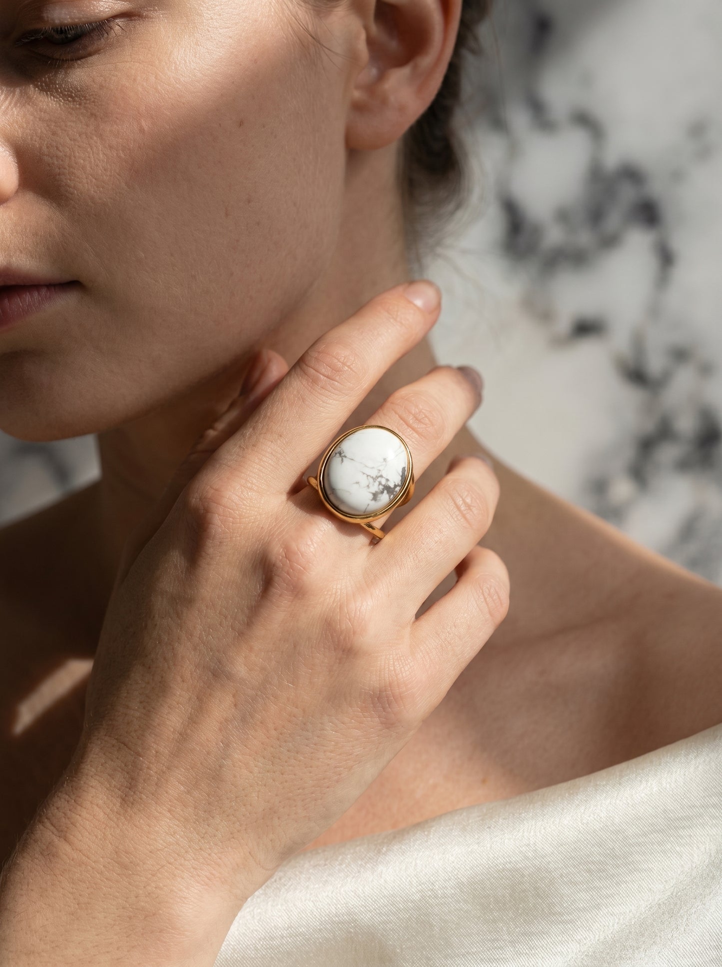 White Howlite Cuff Ring