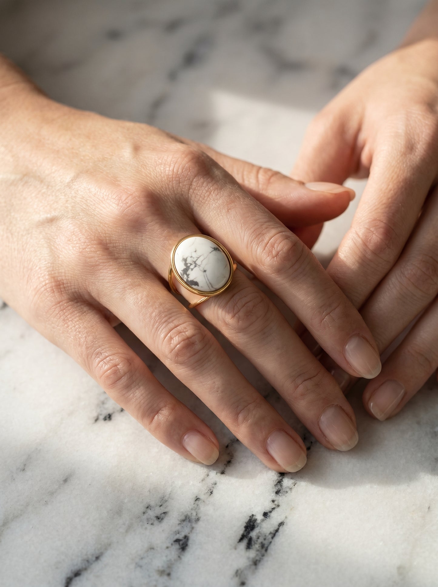White Howlite Cuff Ring