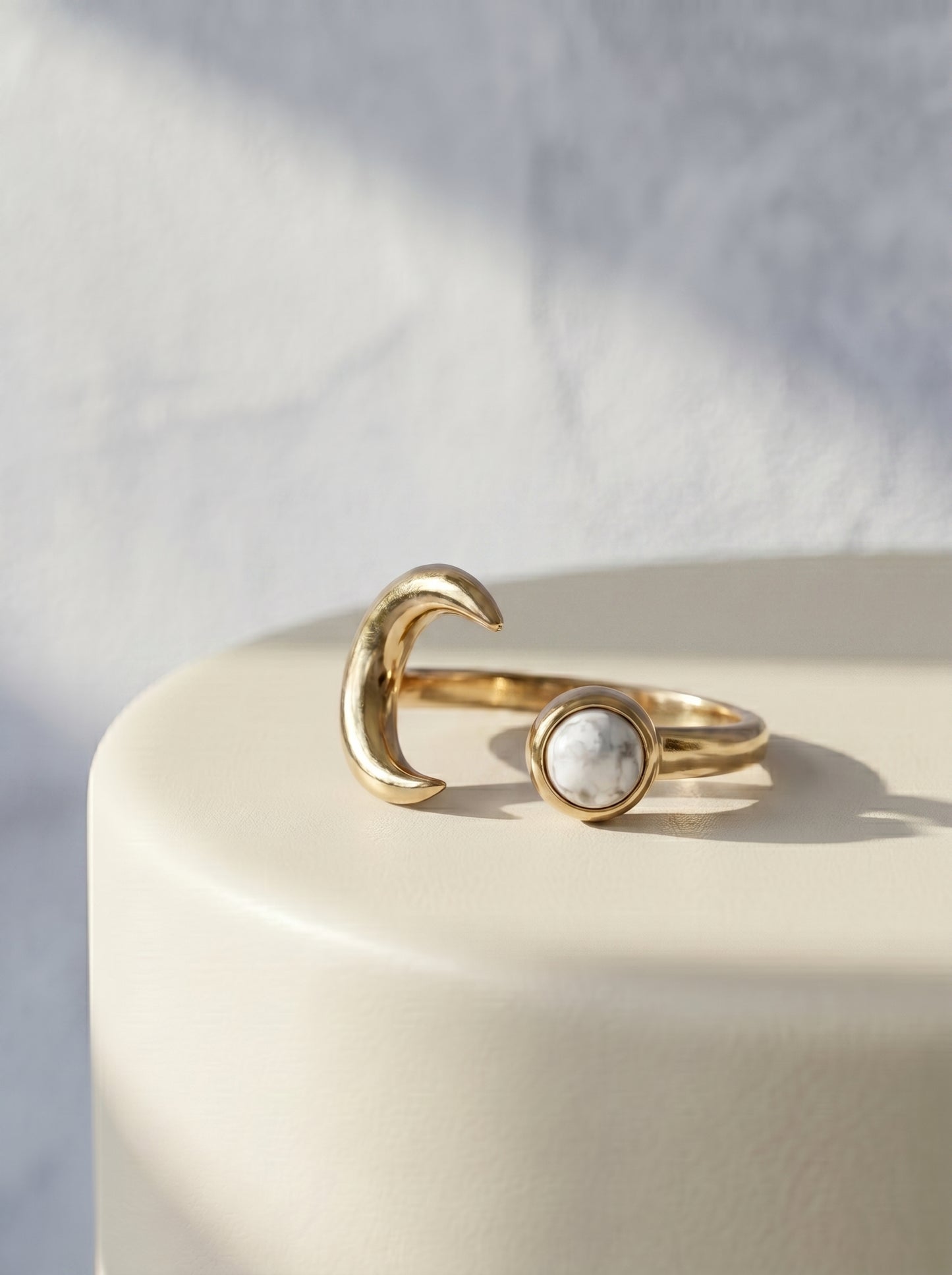 White Howlite Moon Adjustable Ring