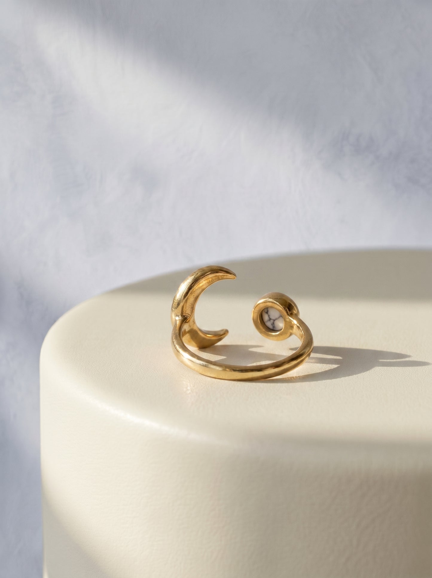 White Howlite Moon Adjustable Ring