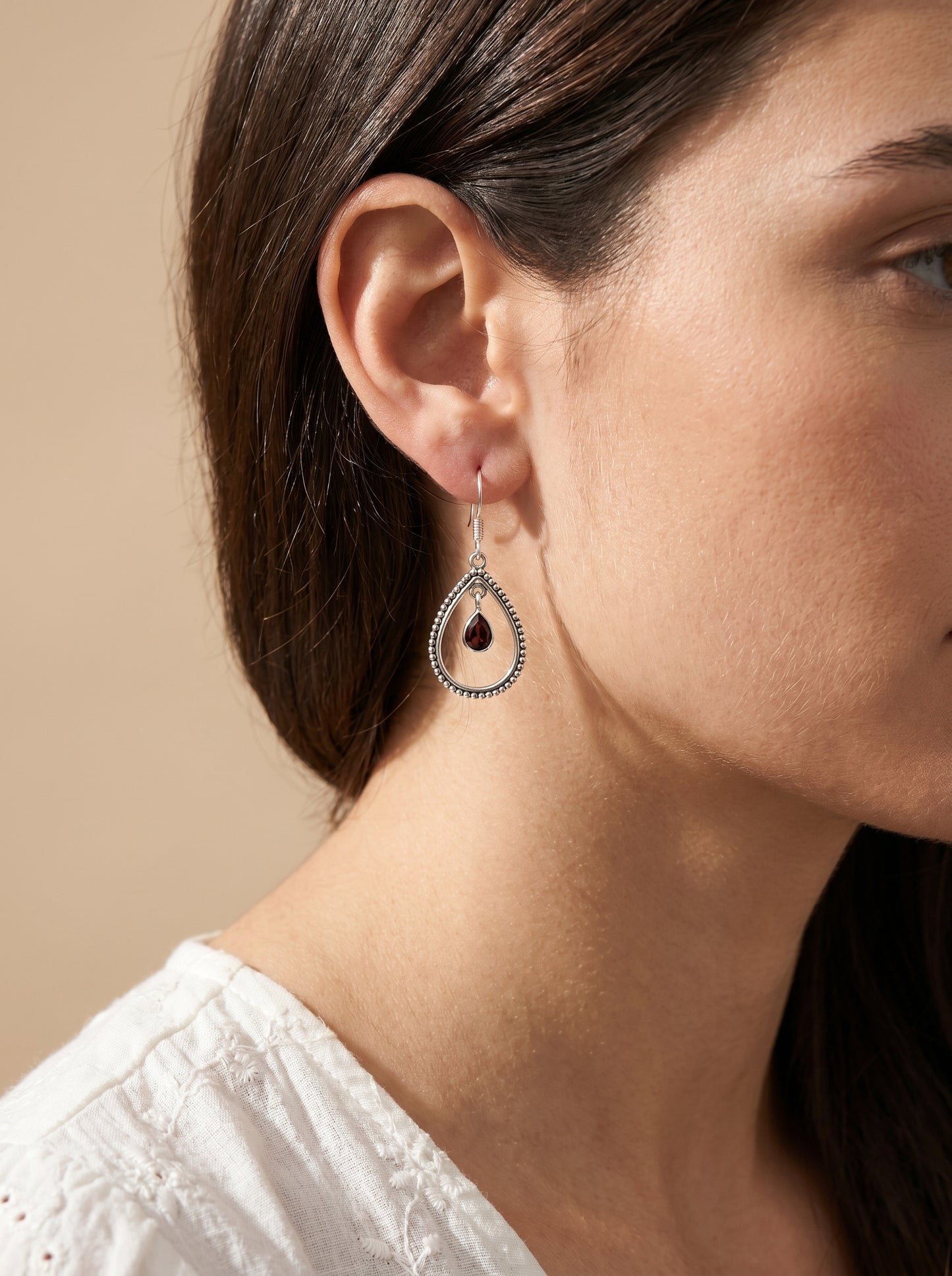 Garnet Sterling Silver Teardrop Earring