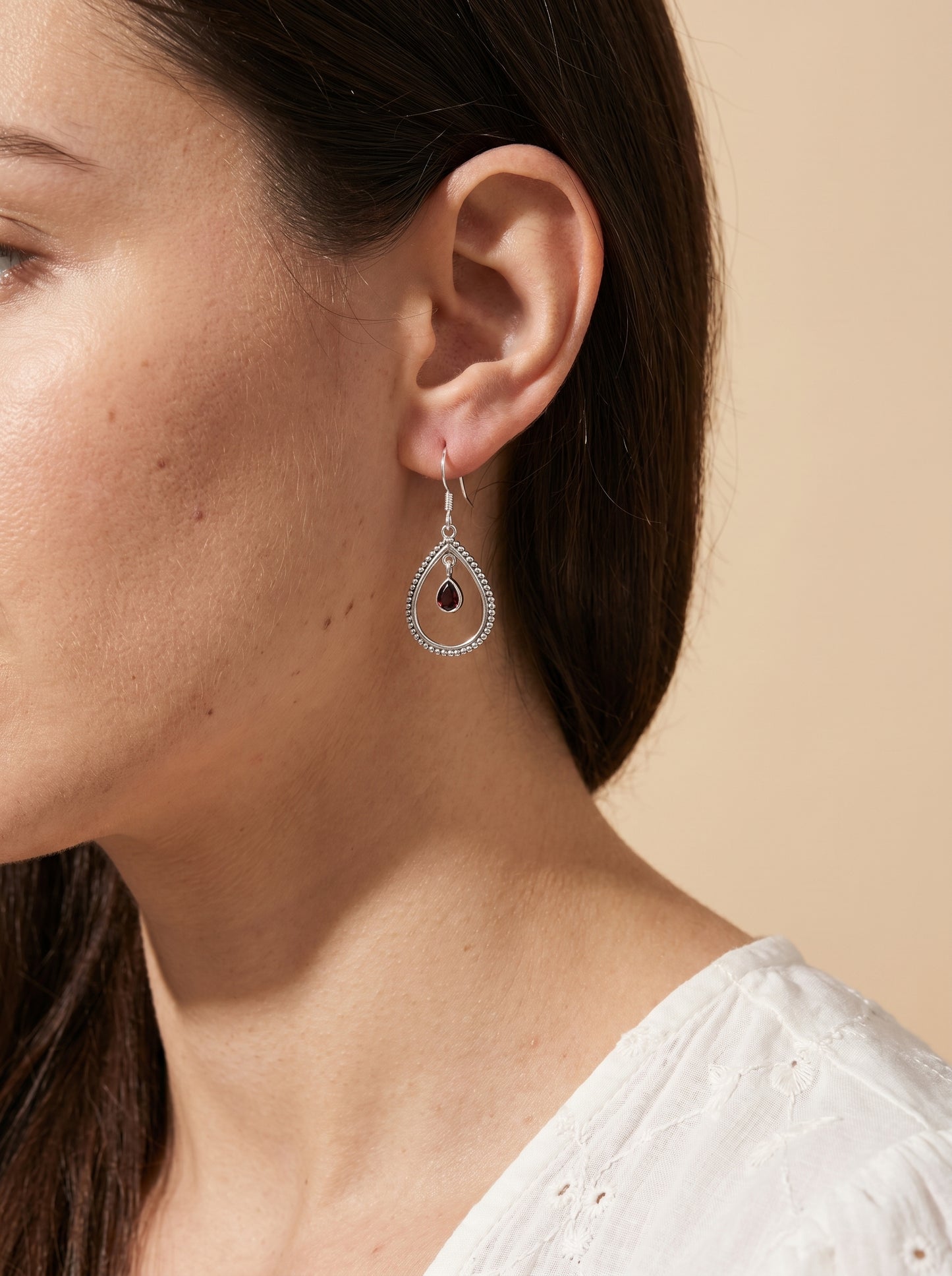Garnet Sterling Silver Teardrop Earring