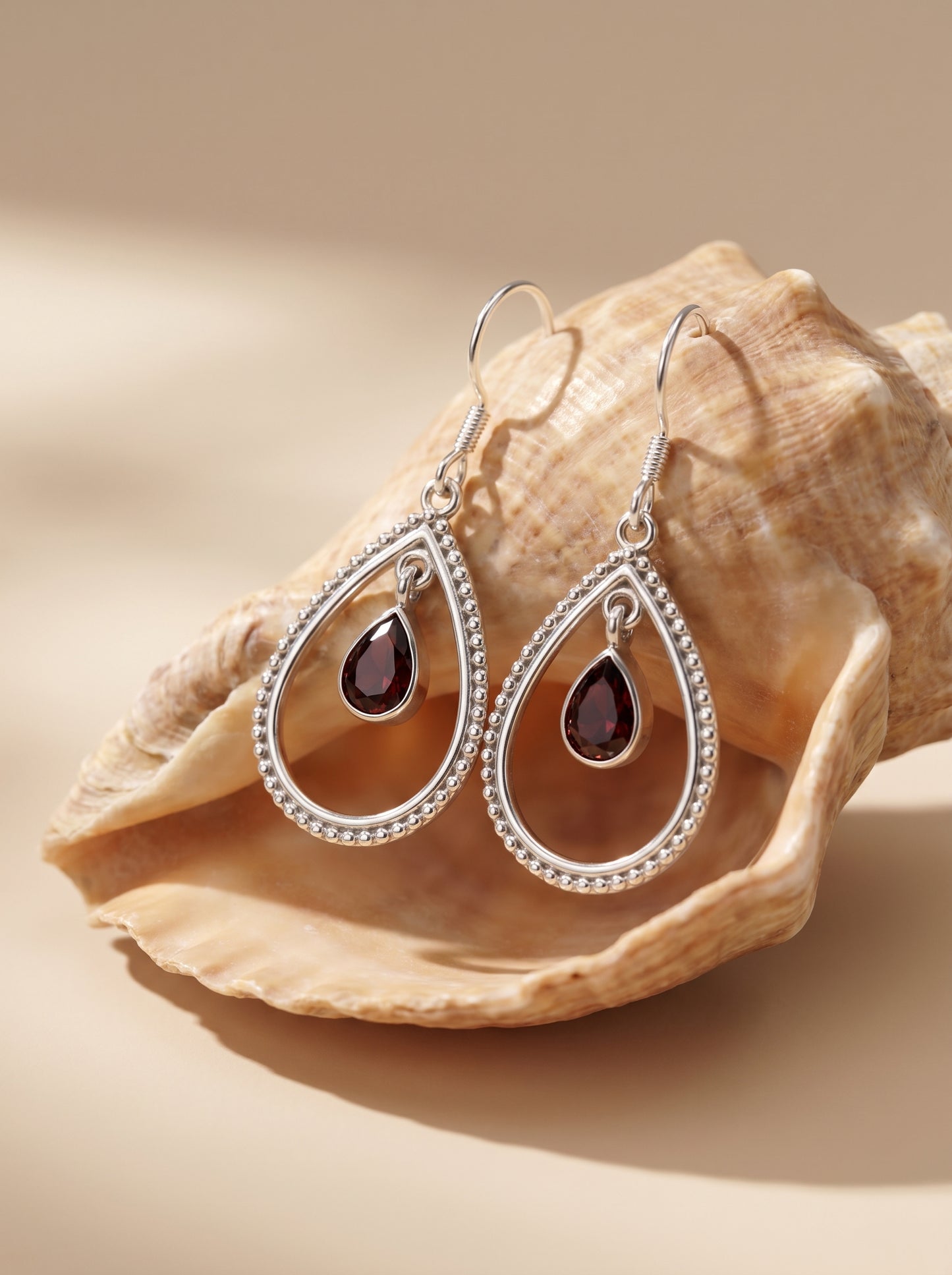 Garnet Sterling Silver Teardrop Earring