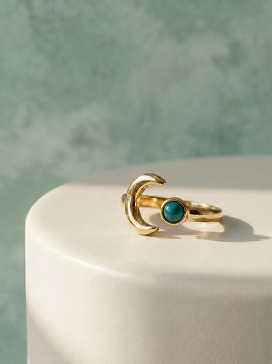 Moon and Agate Stone Ring