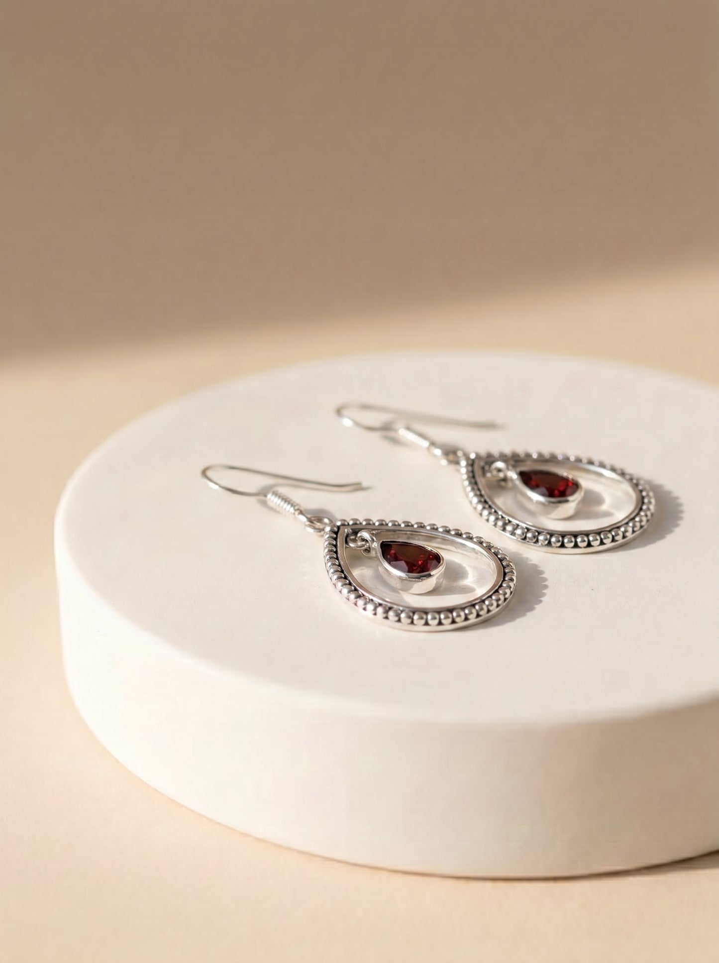 Garnet Sterling Silver Teardrop Earring