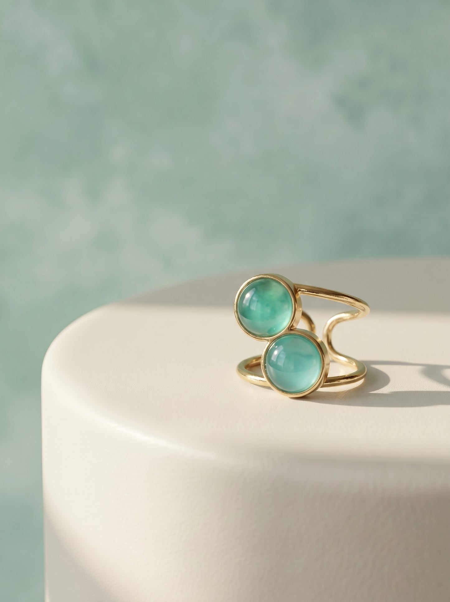 Dual Stone Cuff Ring - Green Agate, Green Quartz