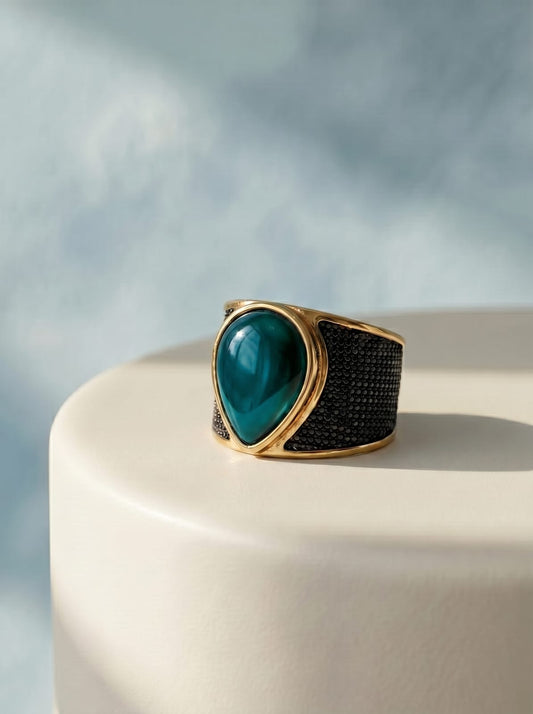 Green Agate Wide Band Ring