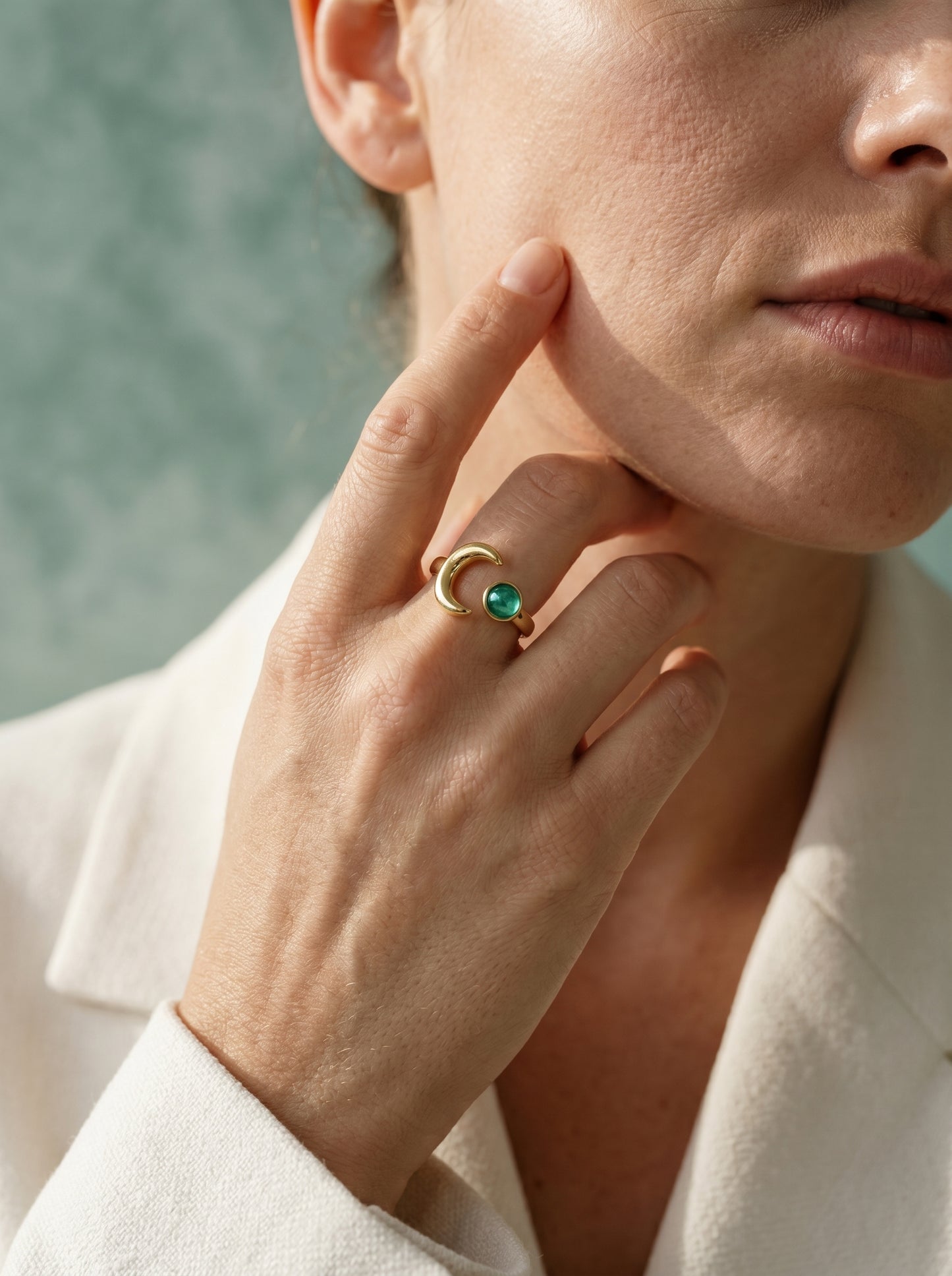 Moon and Agate Stone Ring