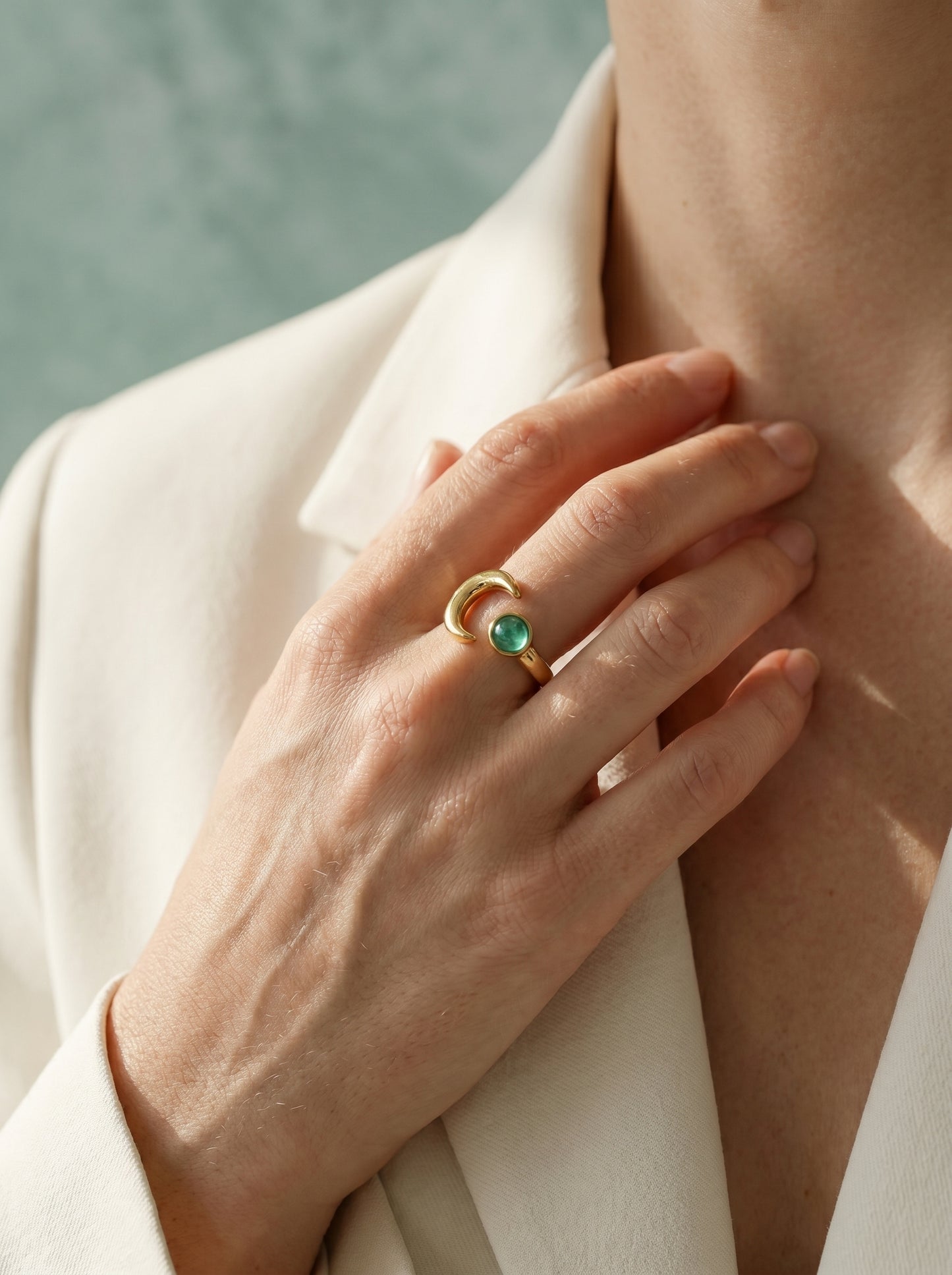 Moon and Agate Stone Ring