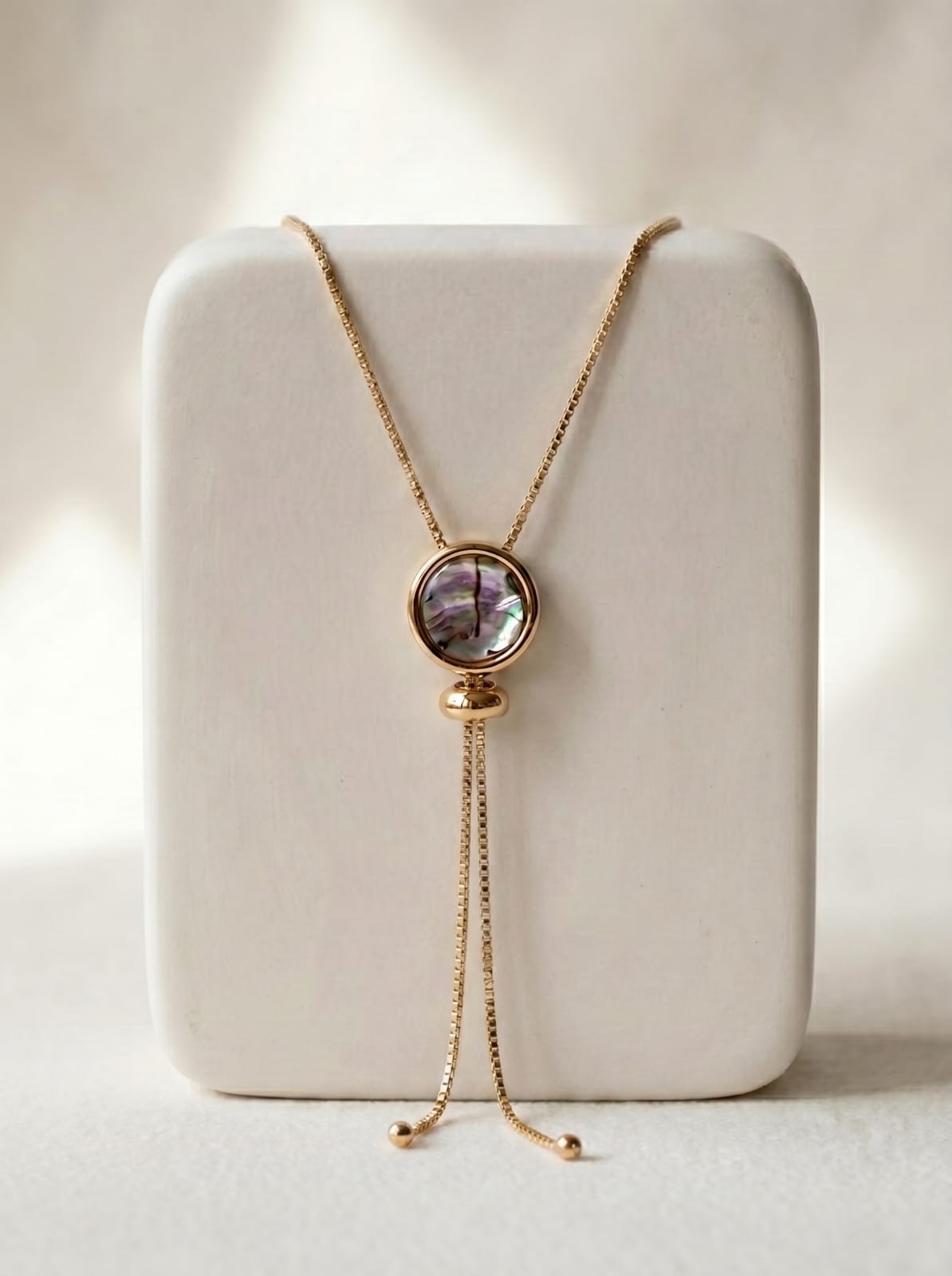 Lariat abalone long  necklaceold plated