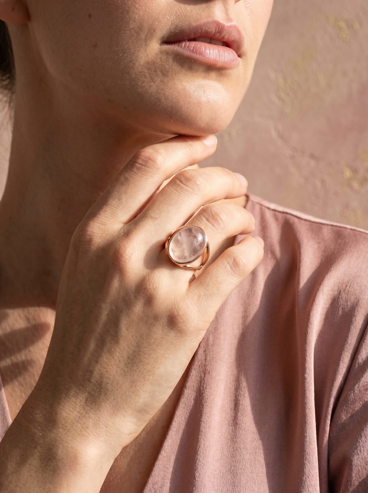 Rose Quartz Oval Gold Plated Ring