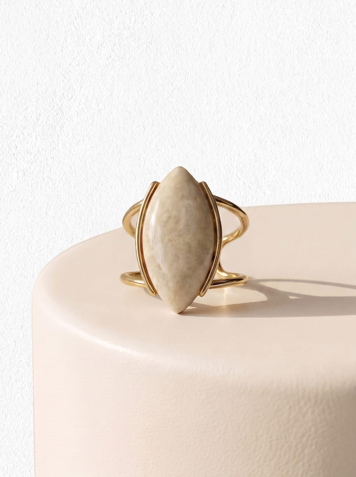 Beige Amazonite Marquise Gold Ring