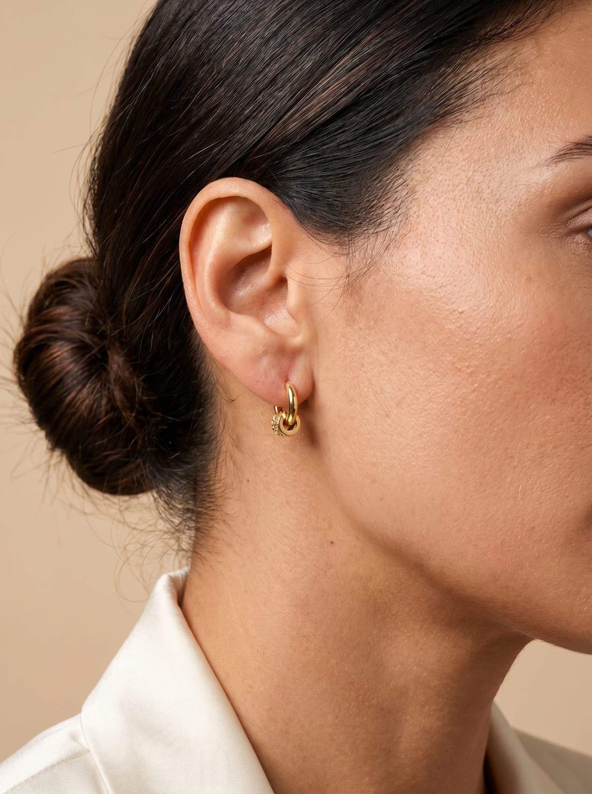 Gold Pavé Charm Huggie Hoop Earrings
