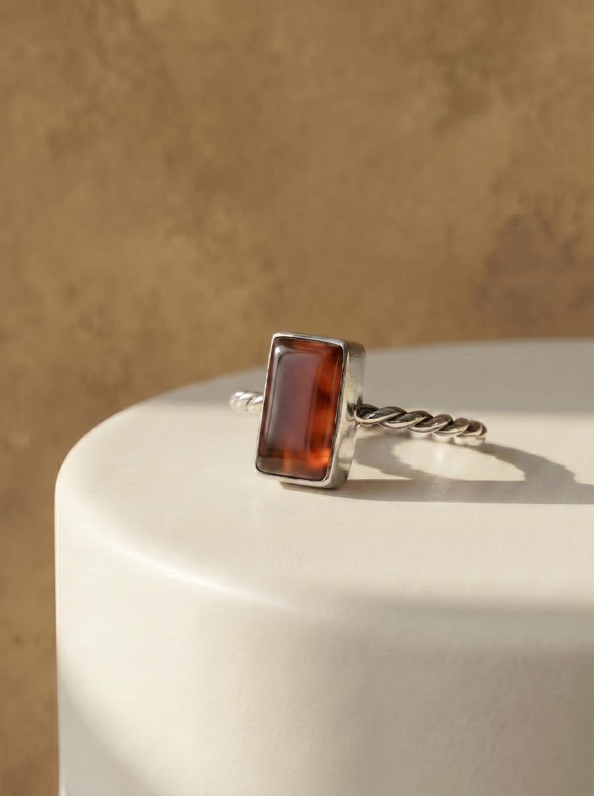Red Onyx Rectangle Cabochon Sterling Silver Ring