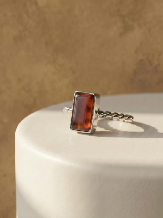Red Onyx Rectangle Cabochon Sterling Silver Ring