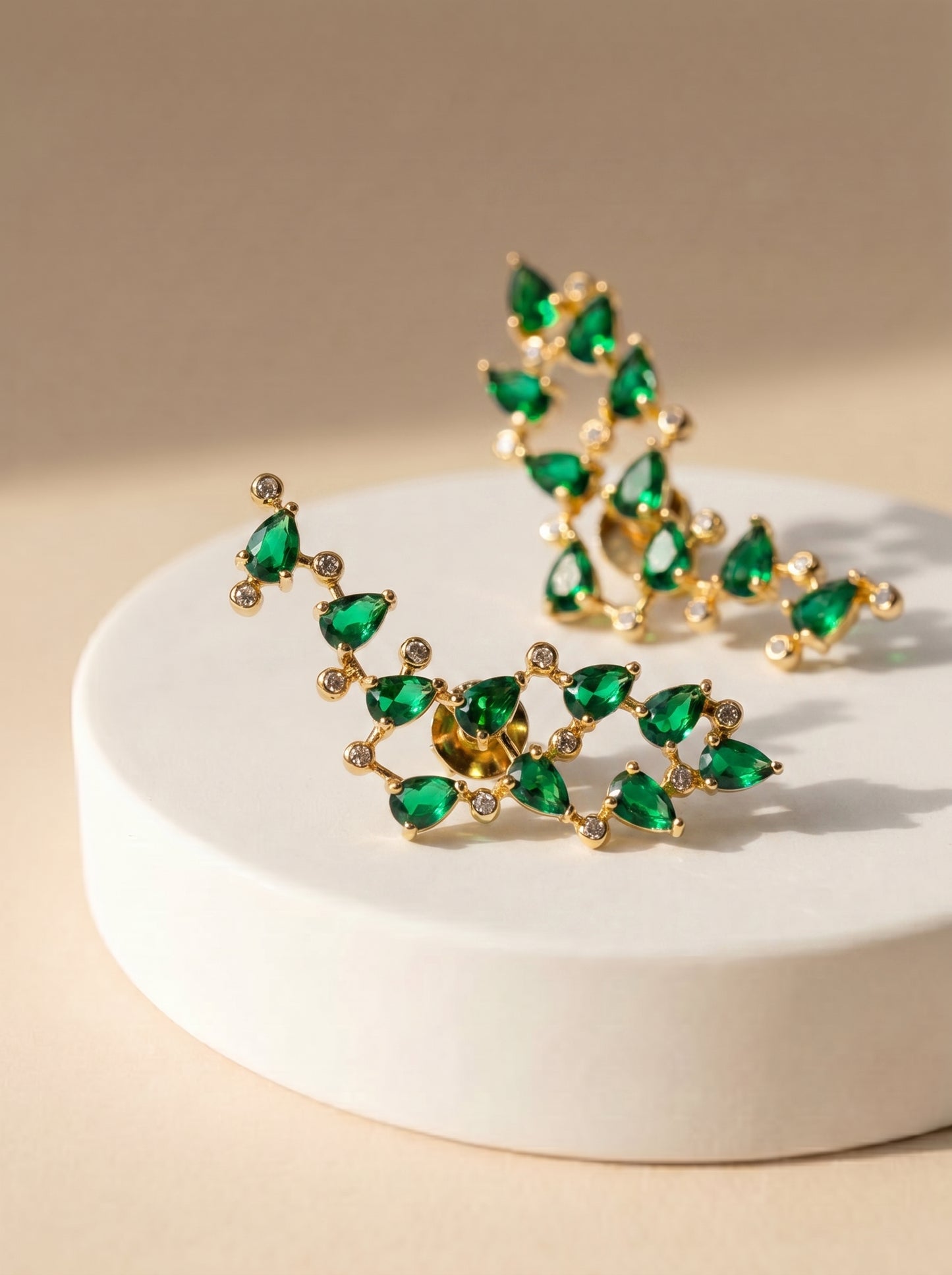 "Green tree branch stud earrings on white background — StoneCraft Jewellery