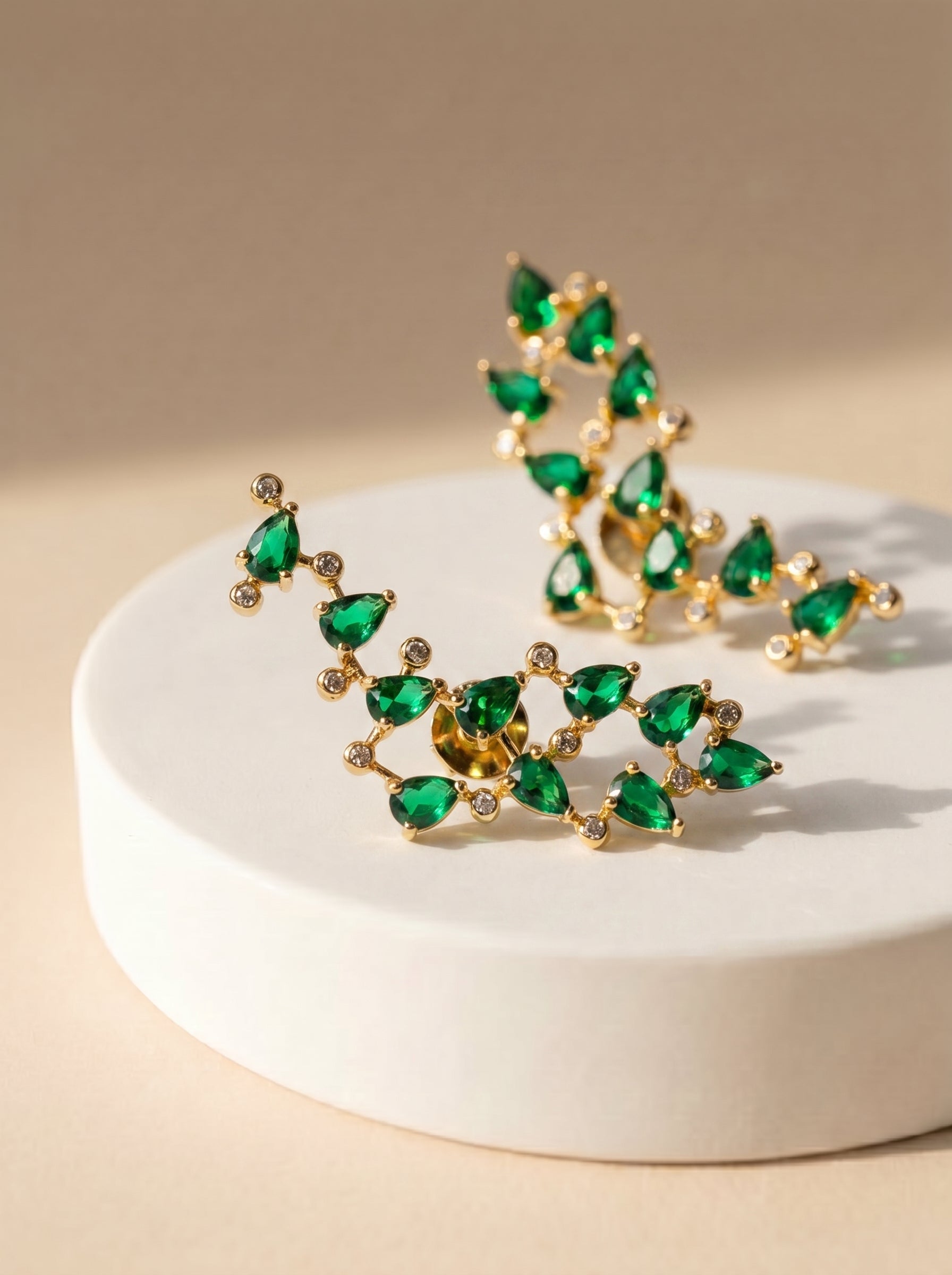 "Green tree branch stud earrings on white background — StoneCraft Jewellery