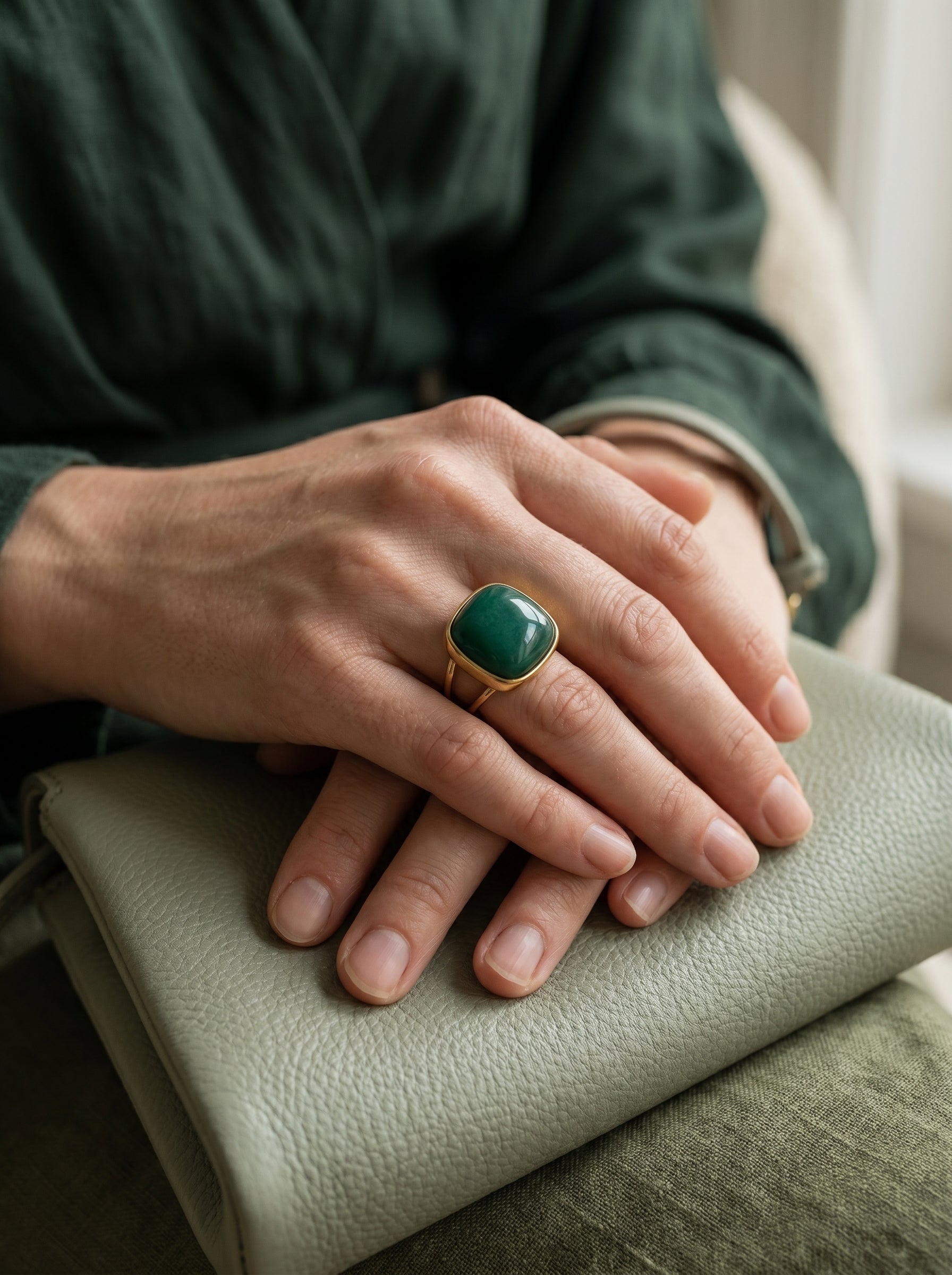  Green Quartz Cushion Cut Cuff Statement 