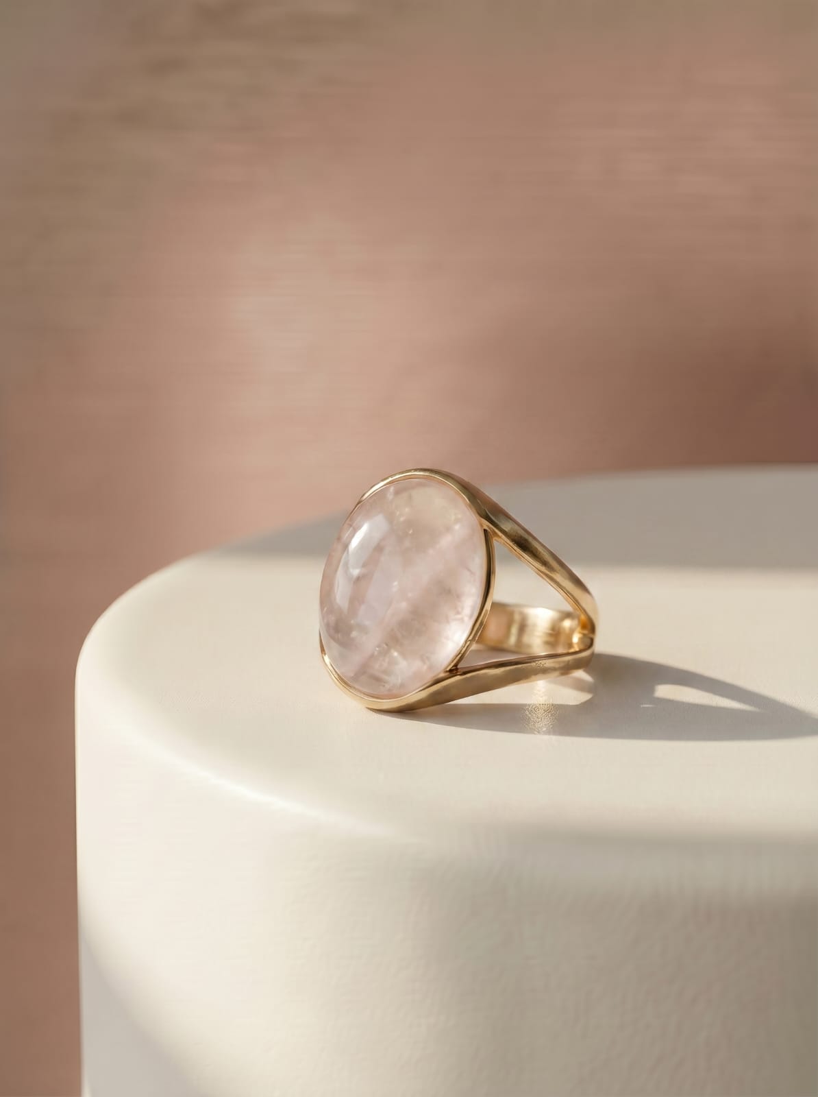 Rose Quartz Oval Gold Plated Ring