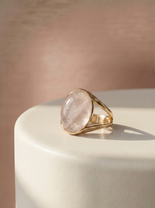 Rose Quartz Oval Gold Plated Ring