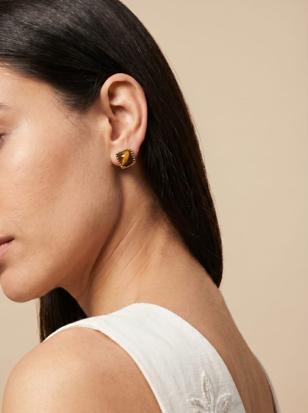 Tiger's Eye Square Stud Earrings