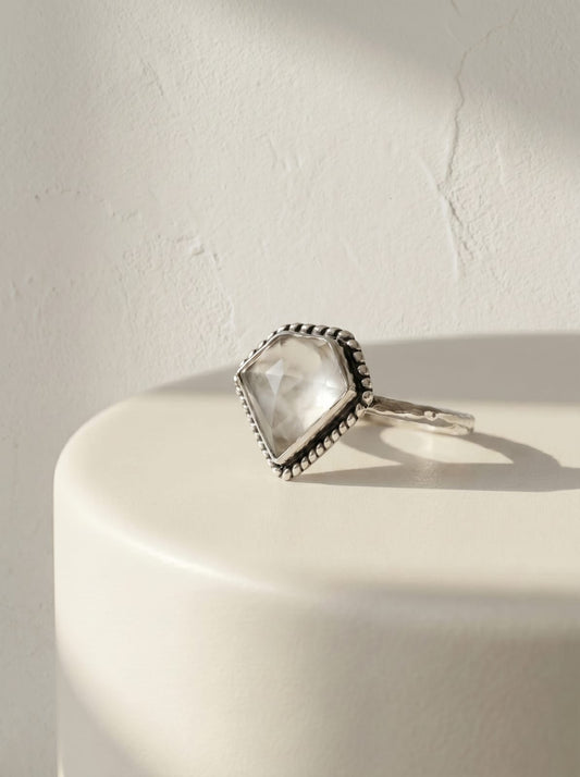 Rock Crystal Ornate Kite Sterling Silver Ring