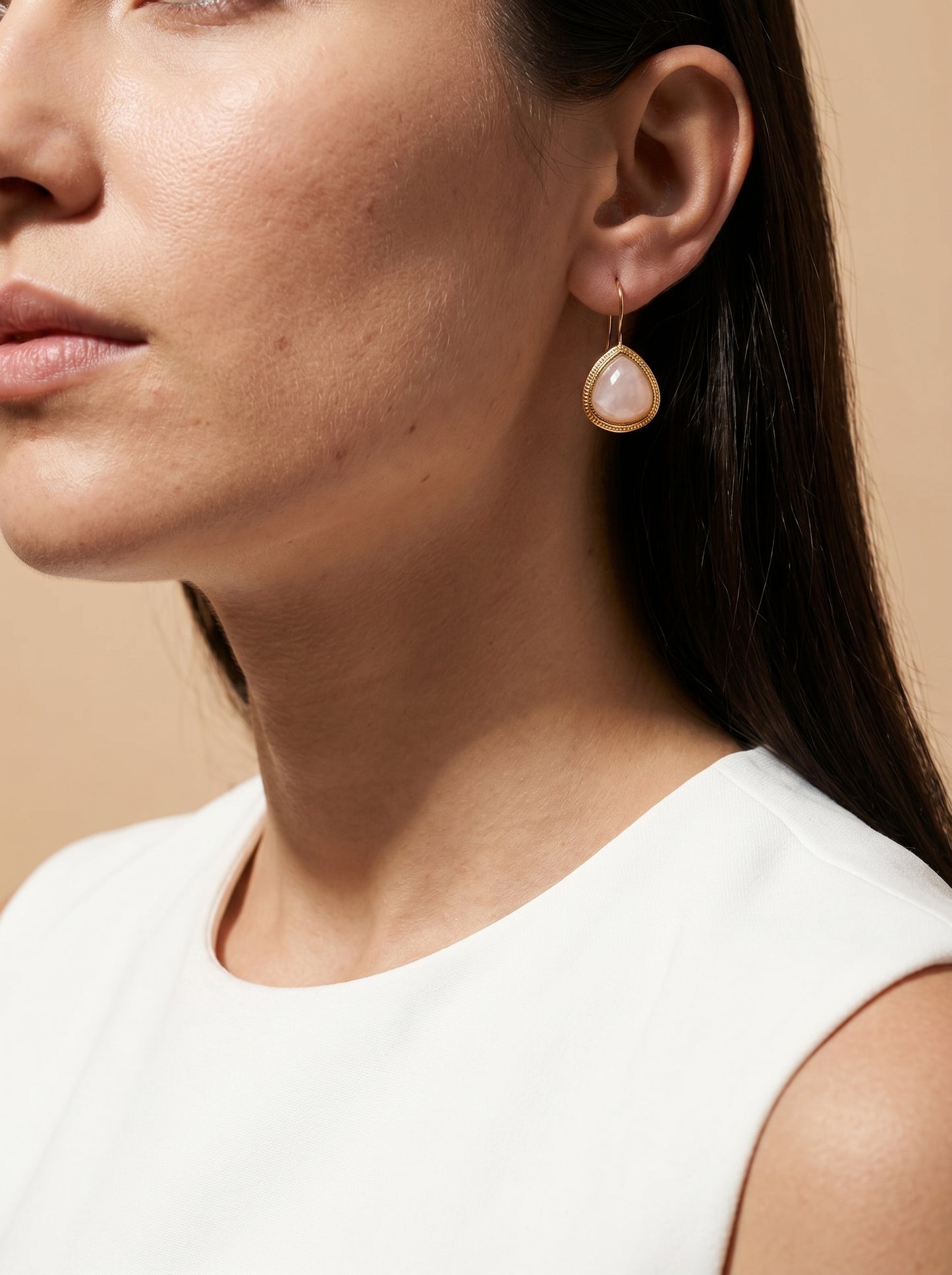 Rose Quartz Ornate Hook Earrings
