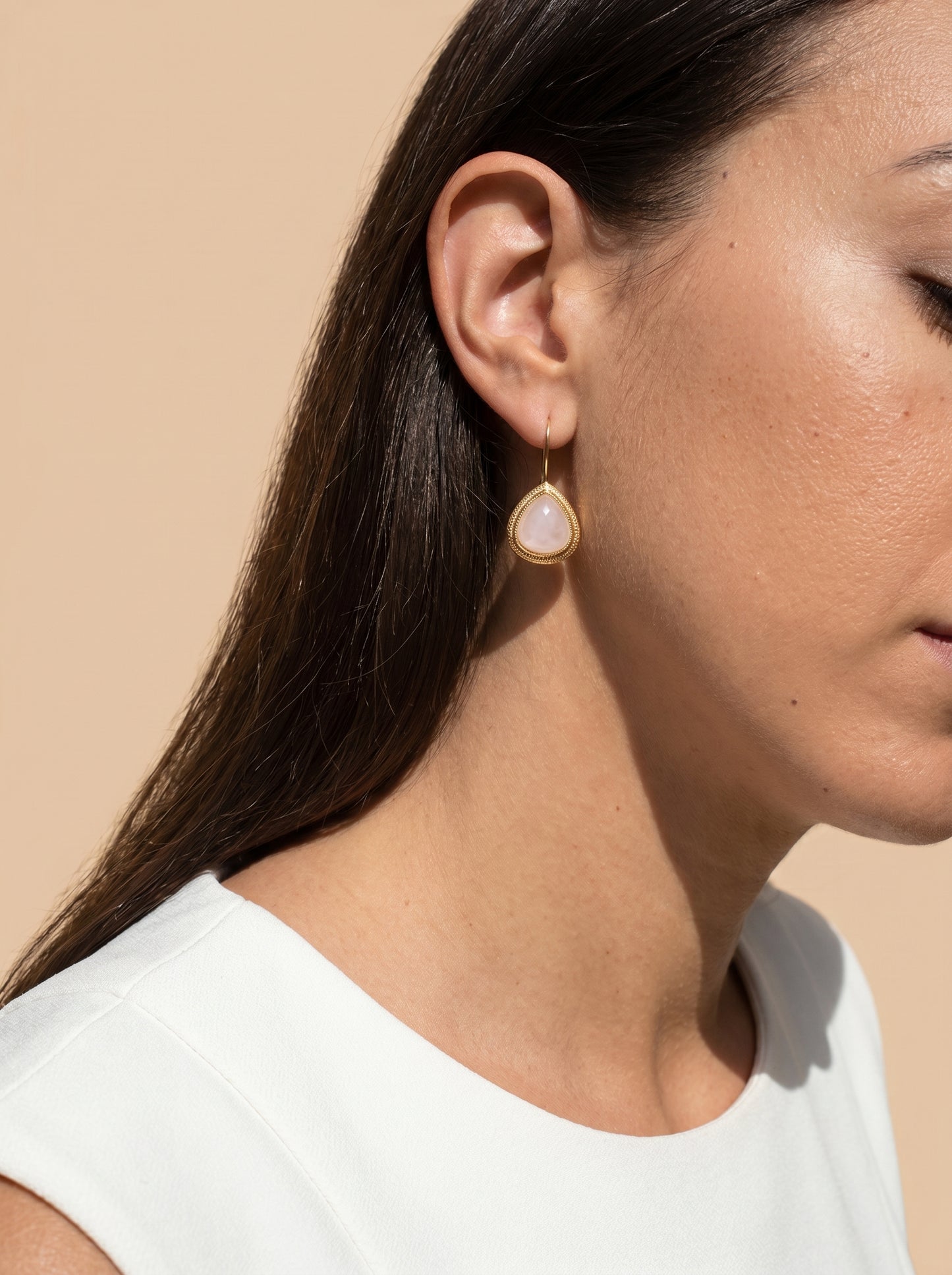 Rose Quartz Ornate Hook Earrings