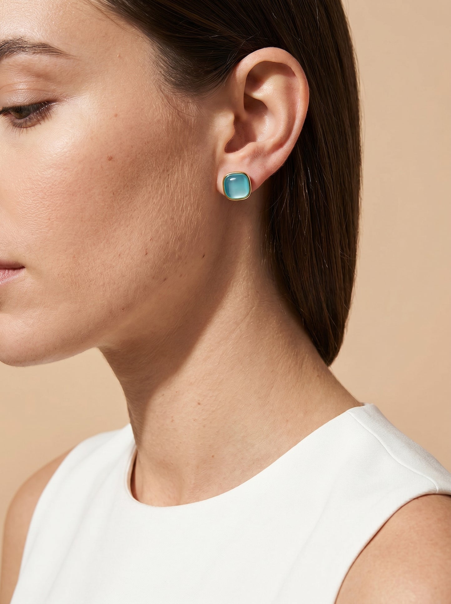 Aqua Agate  Square Stud Earrings