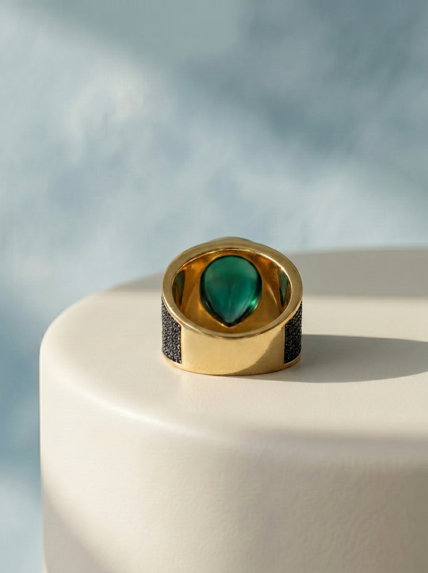 Green Agate Wide Band Ring