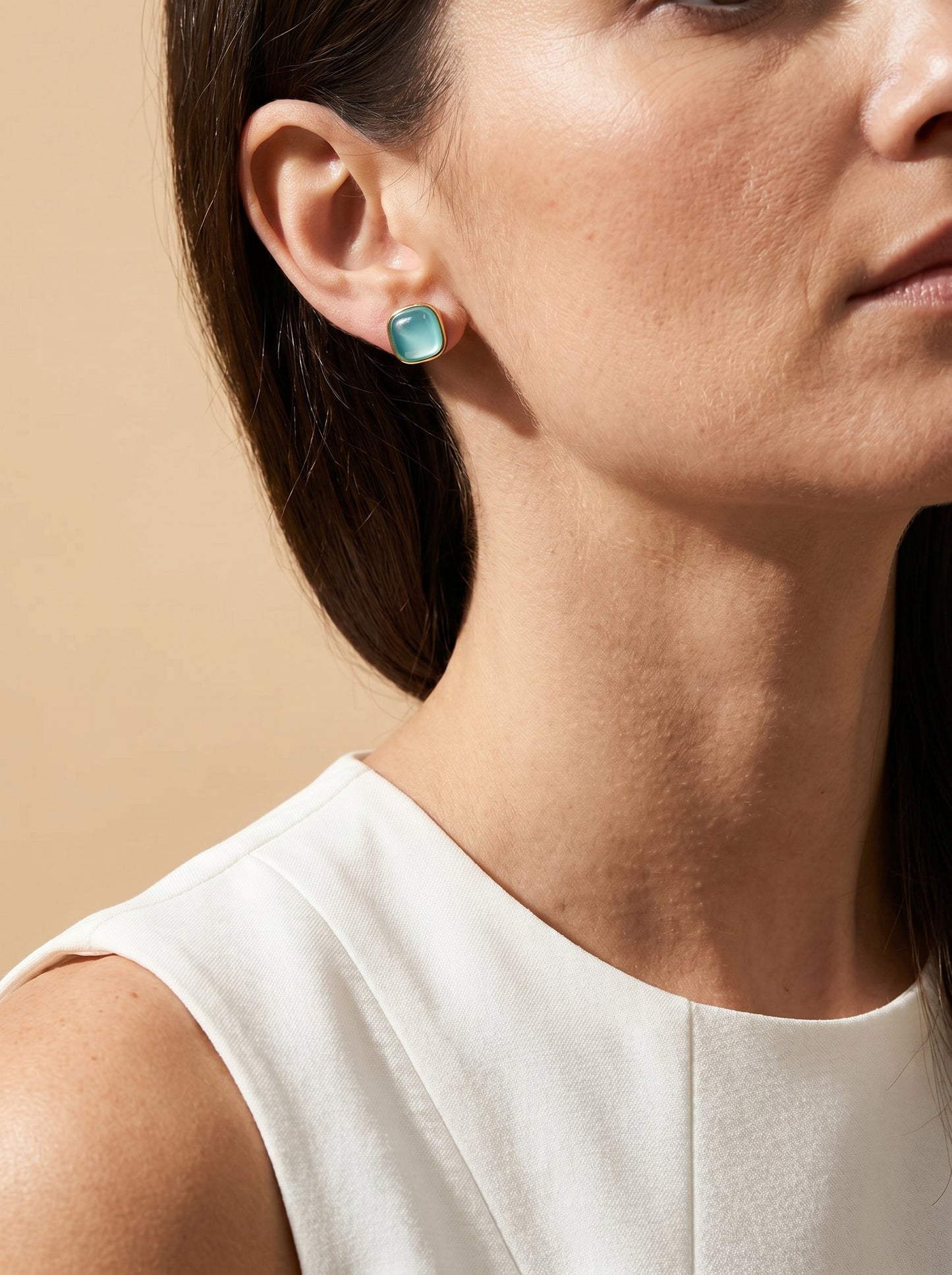 Aqua Agate  Square Stud Earrings