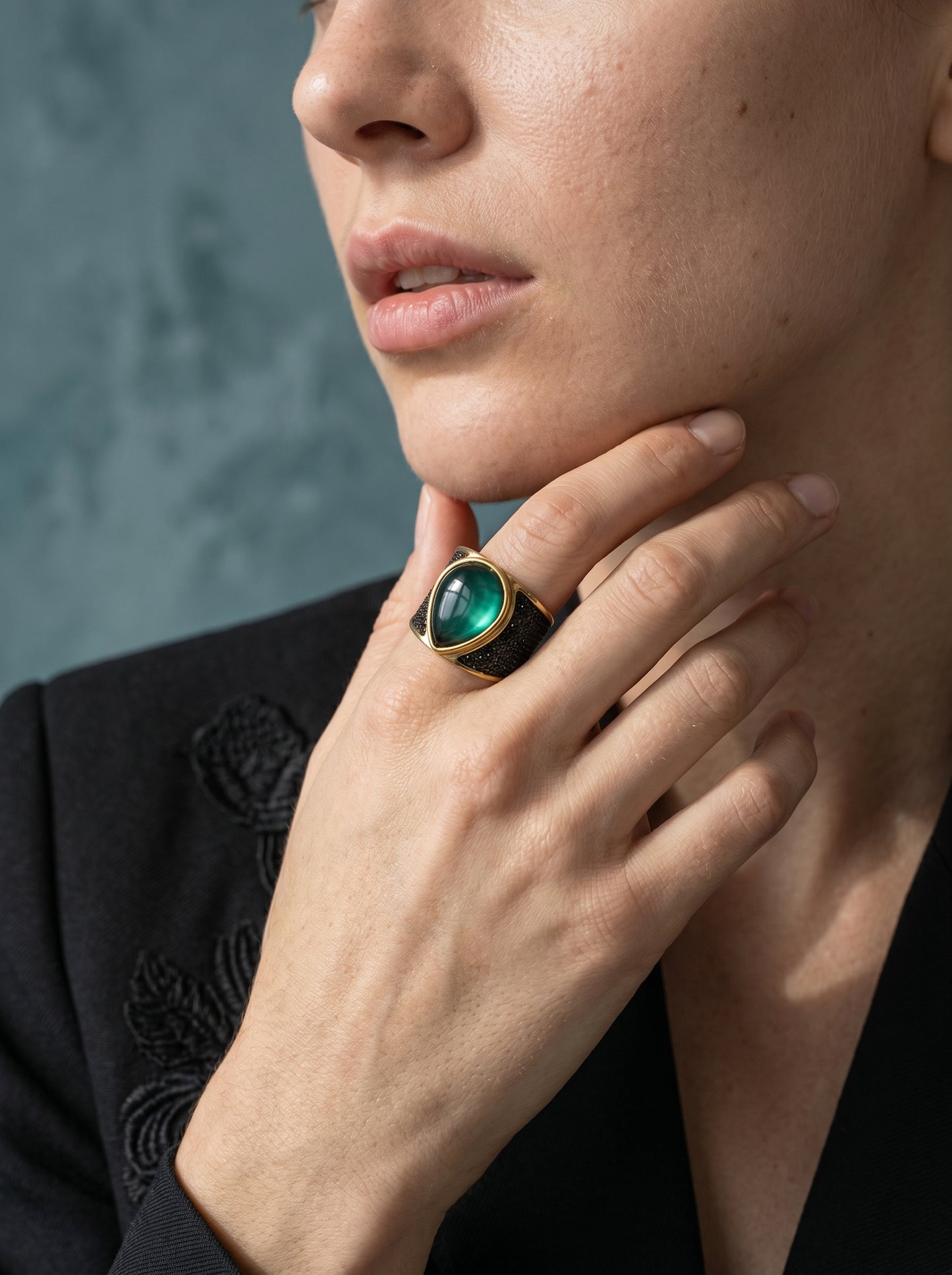 Green Agate Wide Band Ring
