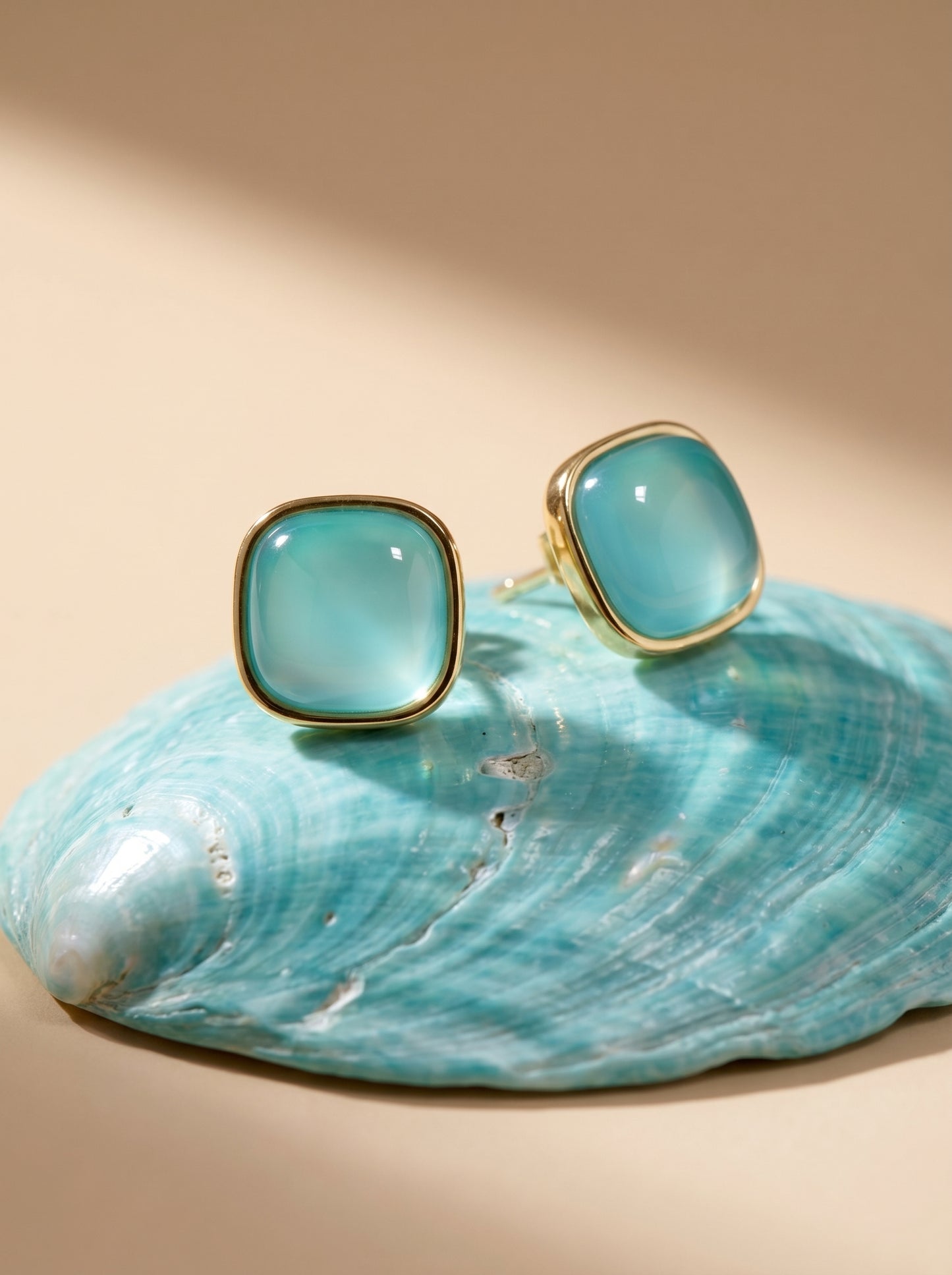 Aqua Agate  Square Stud Earrings