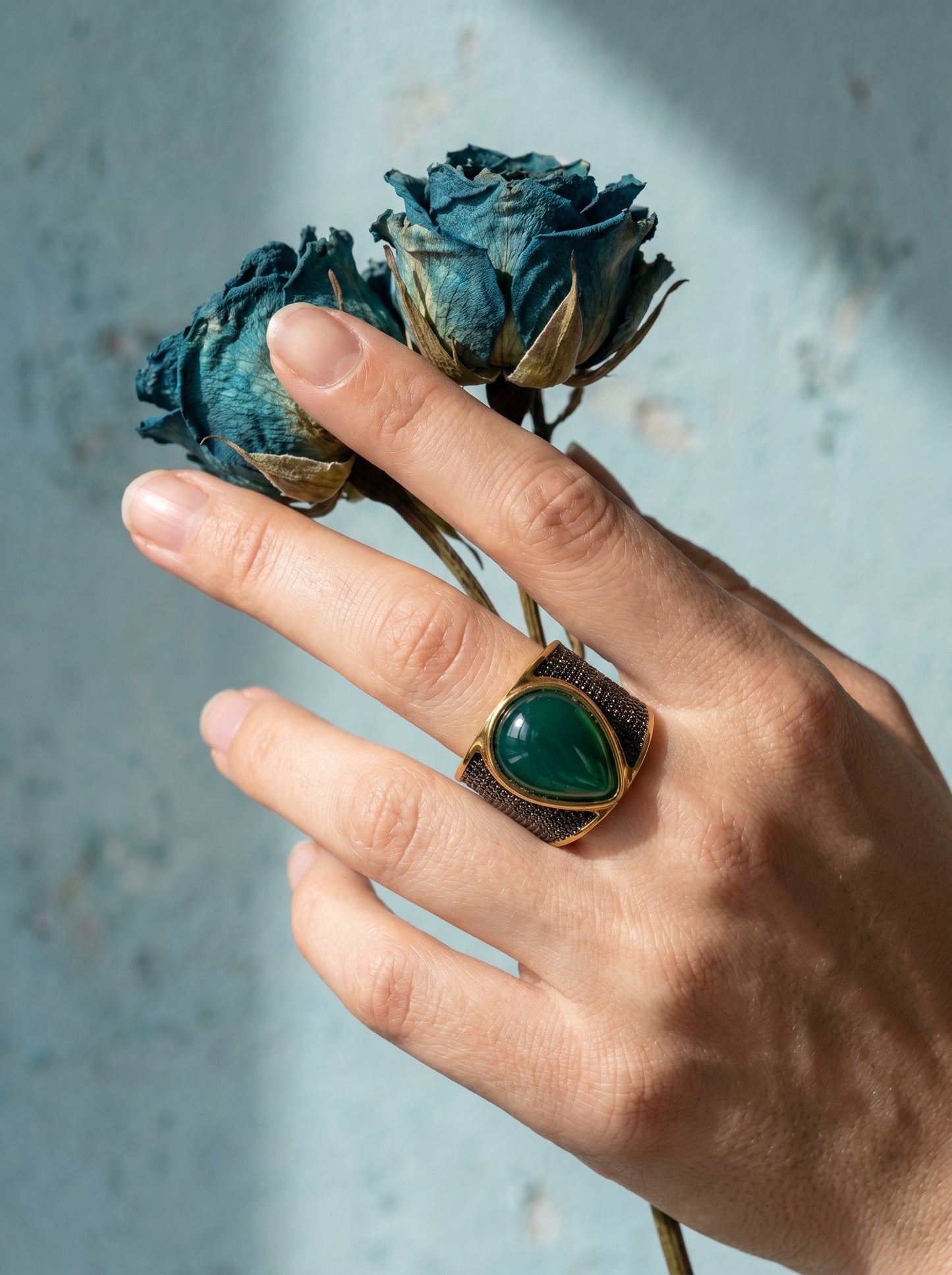 Green Agate Wide Band Ring