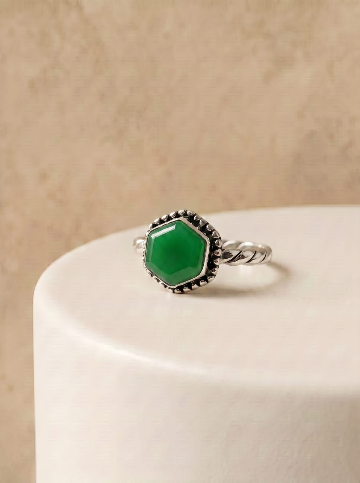 Green Jade Sterling silver ring