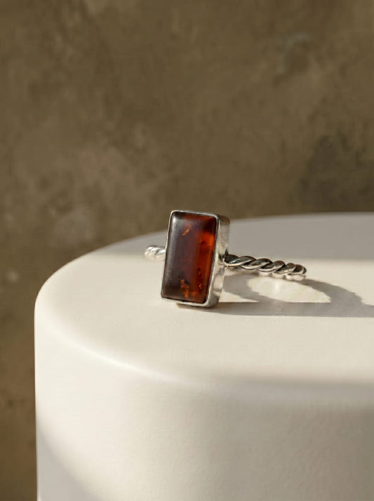 Garnet Rectangle Cabochon Sterling Silver Ring