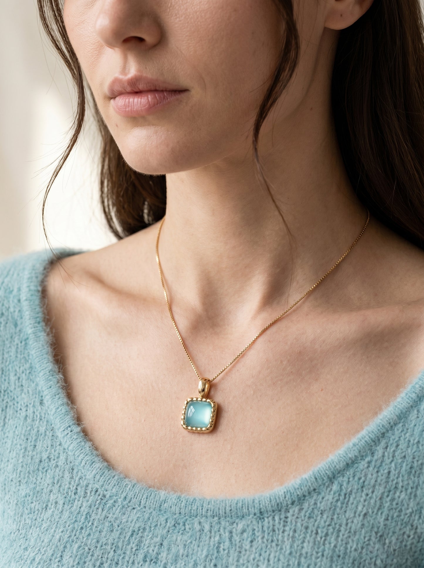 Aqua Agate Necklace and Stud Earring Set